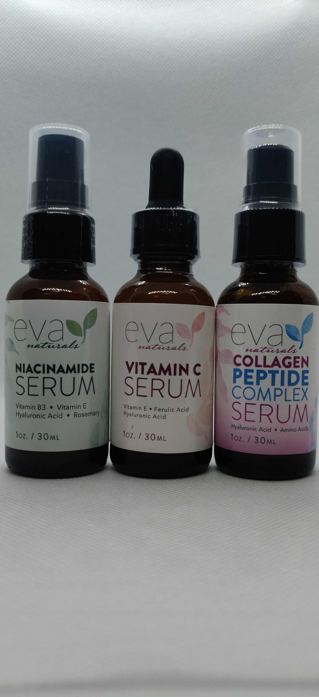 Natural Firm & Glow Skincare Set of 3 Serums – Skin Care Products With 20% Vitamin C Serum, Peptide Complex Serum, Niacinamide Vitamin B3 Serum - Peptides Serum for Face - Face Serum by Eva Naturals