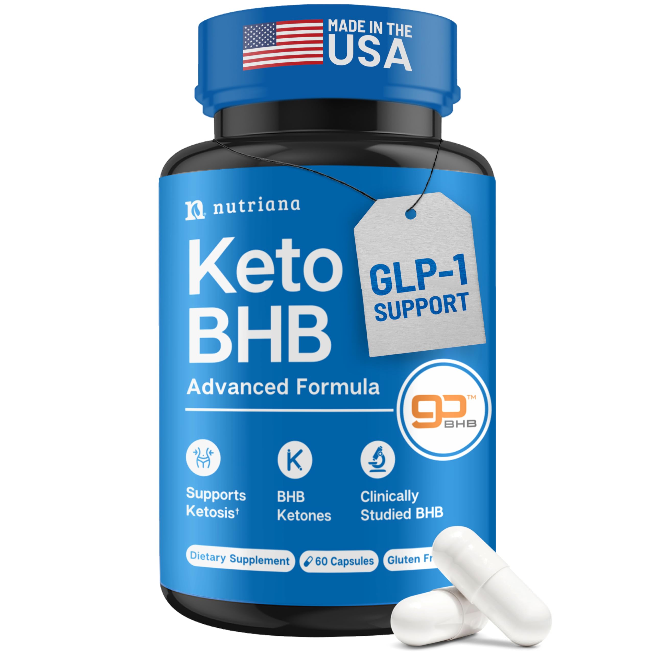 Nutriana Keto BHB Exogenous Ketones for Men & Women – Keto Pills for Mental Clarity & Focus -GLP-1 Support - Keto Burn - Keto Supplements Carb-Free Energy for Muscle & Ketosis Support