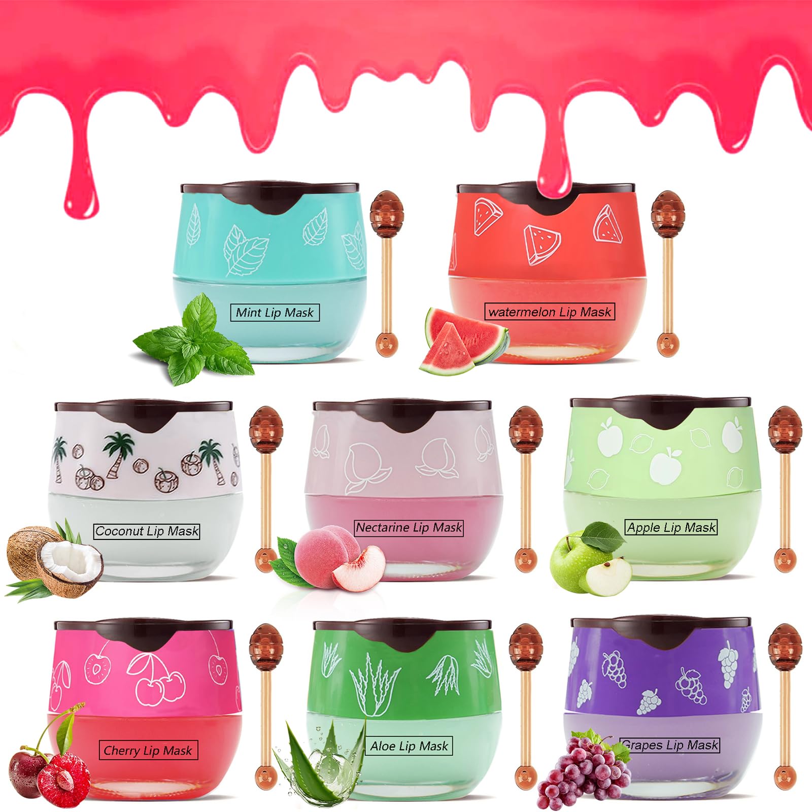 8PCS Bee Lip Balm Honey Pot, Fruit Moisturizing Propolis Lip Mask, Lip Mask Overnight Propolis Moisturizing Lip Balm Hydrating Prevention Dry and Crack Lip Scrubs Exfoliator Lip Wrinkle Care Products