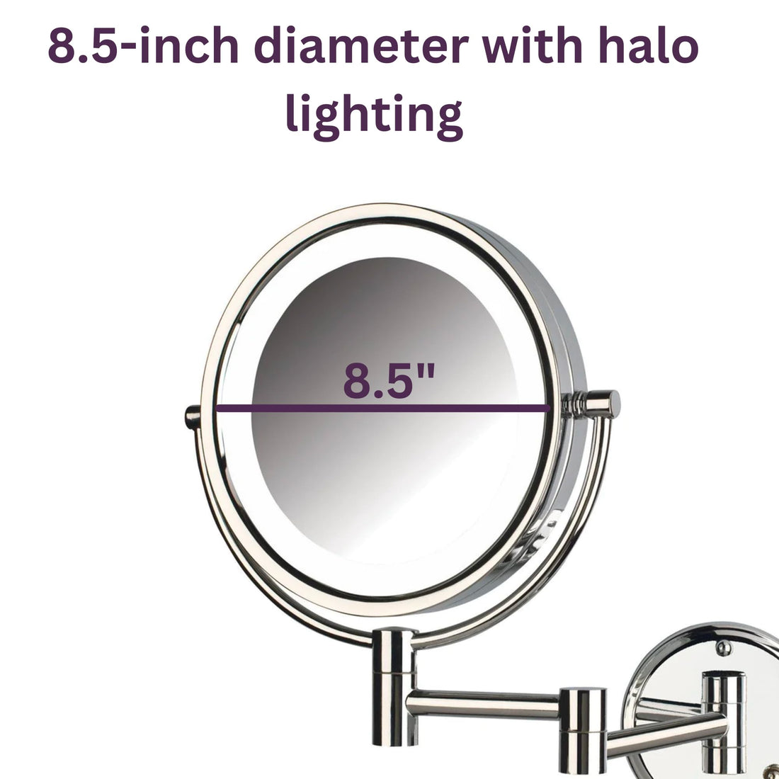 Jerdon Two-Sided Wall-Mounted Makeup Mirror with Lights - Lighted Makeup Mirror with 8X Magnification & Wall-Mount Arm - 8.5-inch Diameter Mirror with Chrome Finish Wall Mount - Model HL88CL