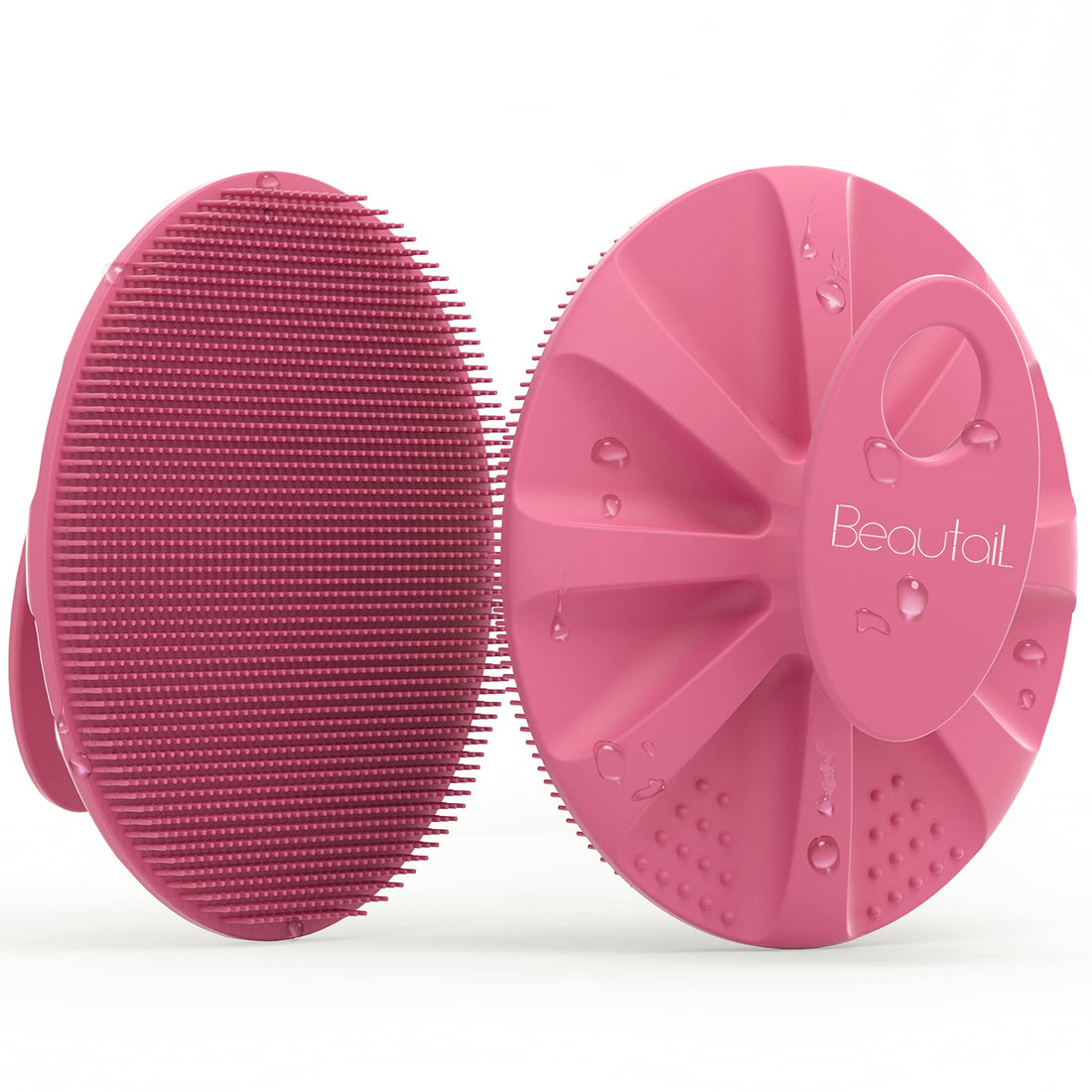 BEAUTAIL Silicone Body Scrubber Shower Bath Wash Brush Gentle Exfoliating Scrub Cleansing Loofah for Women Men Baby Sensitive Skin, Easy to Clean, Lather Nicely, More Hygienic, 1 Pack, Pink