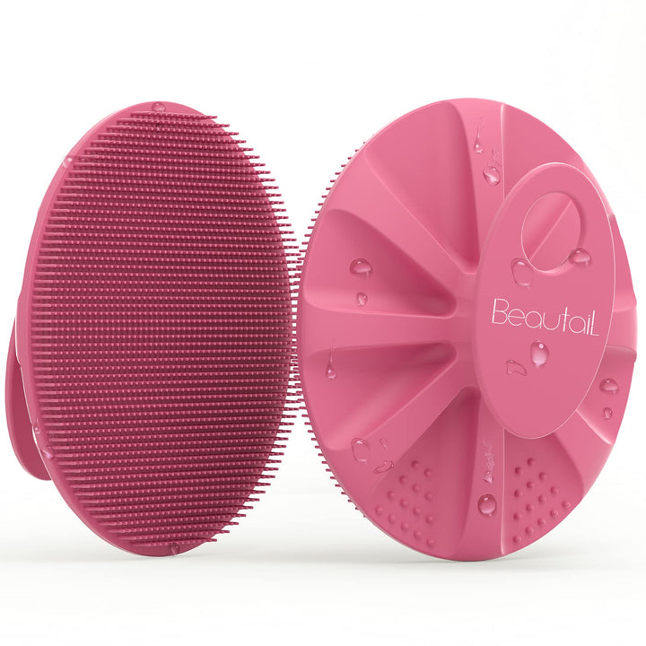 BEAUTAIL Silicone Body Scrubber Shower Bath Wash Brush Gentle Exfoliating Scrub Cleansing Loofah for Women Men Baby Sensitive Skin, Easy to Clean, Lather Nicely, More Hygienic, 1 Pack, Pink
