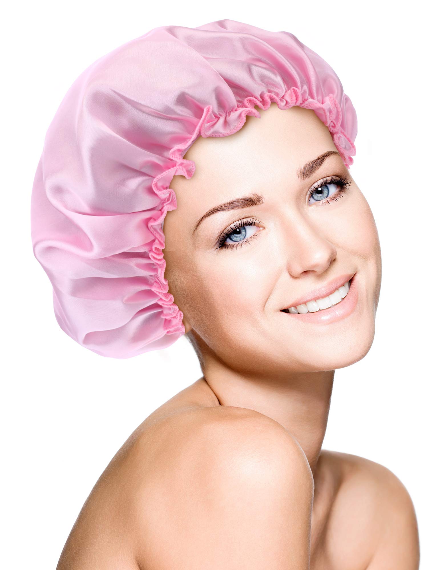 Blulu 3 Pieces Sleep Cap Satin Bonnet Night Head Cover Sleeping Soft Hair Turbans for Women and Girls (Gold pink peacock blue)