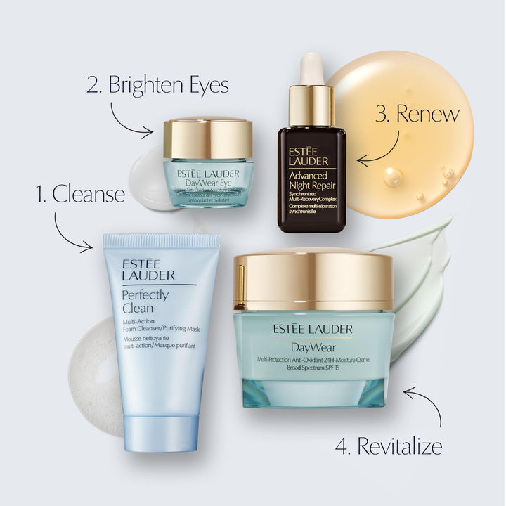 Estée Lauder DayWear Moisturizer Holiday Skincare Gift Set | The Hydrating Routine | Includes Full-Size Moisturizer 1.7 Ounce + Cleanser 1 Fl Oz, Eye Cream 0.17 Ounce, Face Serum 0.5 Fl Oz
