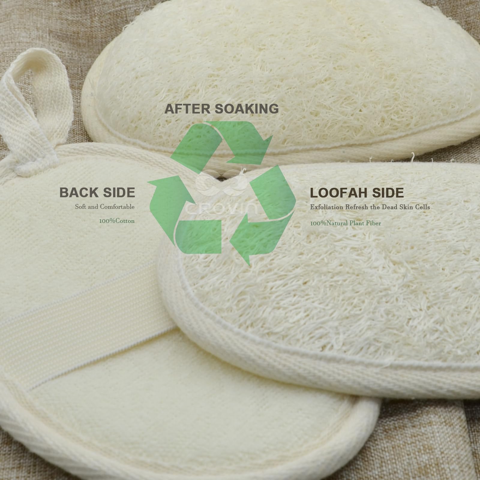 Crovin Loofah Pads - Exfoliating Loofah Body Scrubber 100% Natural Bath Sponge for Men and Women’s SPA - 6 Packs Gifts Luffa Package,Perfect for Bath Shower