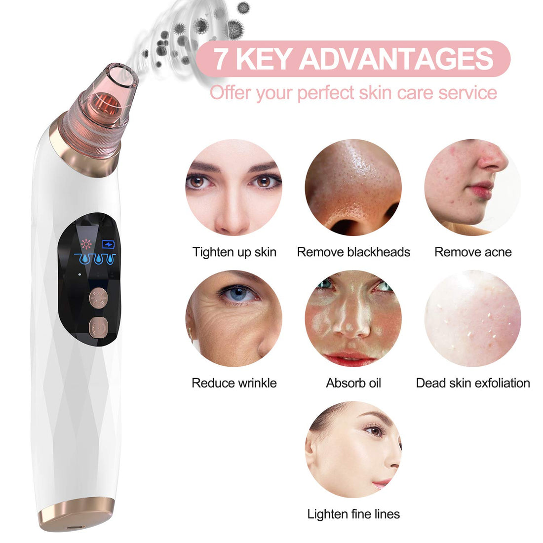 YONOY Blackhead Remover Vacuum - 2021 Upgraded Blackhead Suction Tool with Hot Compress,USB Rechargeable Pore Vacuum,Facial Pore Cleanser Suction Tool with LCD Screen and Base