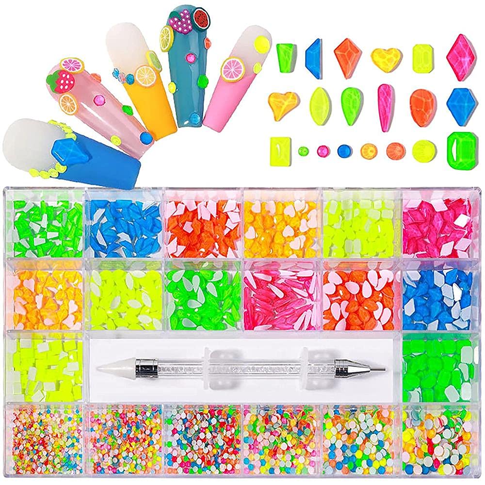 Professional Nail Rhinestones Kit,Multi Shapes Neon Crystal AB Rhinestones for Nail Art Craft Mix Sizes Nail Gems Nail Art Supplies Accessories ï¼Ë†04 Luminousï¼â€°