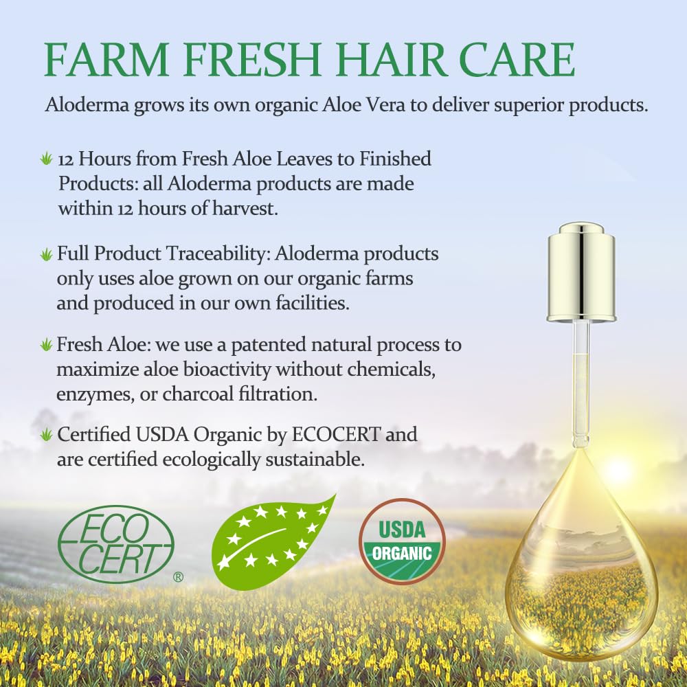 Aloderma Aloe Nourishing Shampoo Featuring Fresh, Organic Aloe Vera for Dry and Damaged Hair - Gently Cleanses and Moisturizes Dehydrated Hair for Soft, Healthy Hair - Alcohol, Paraben-Free - 16oz