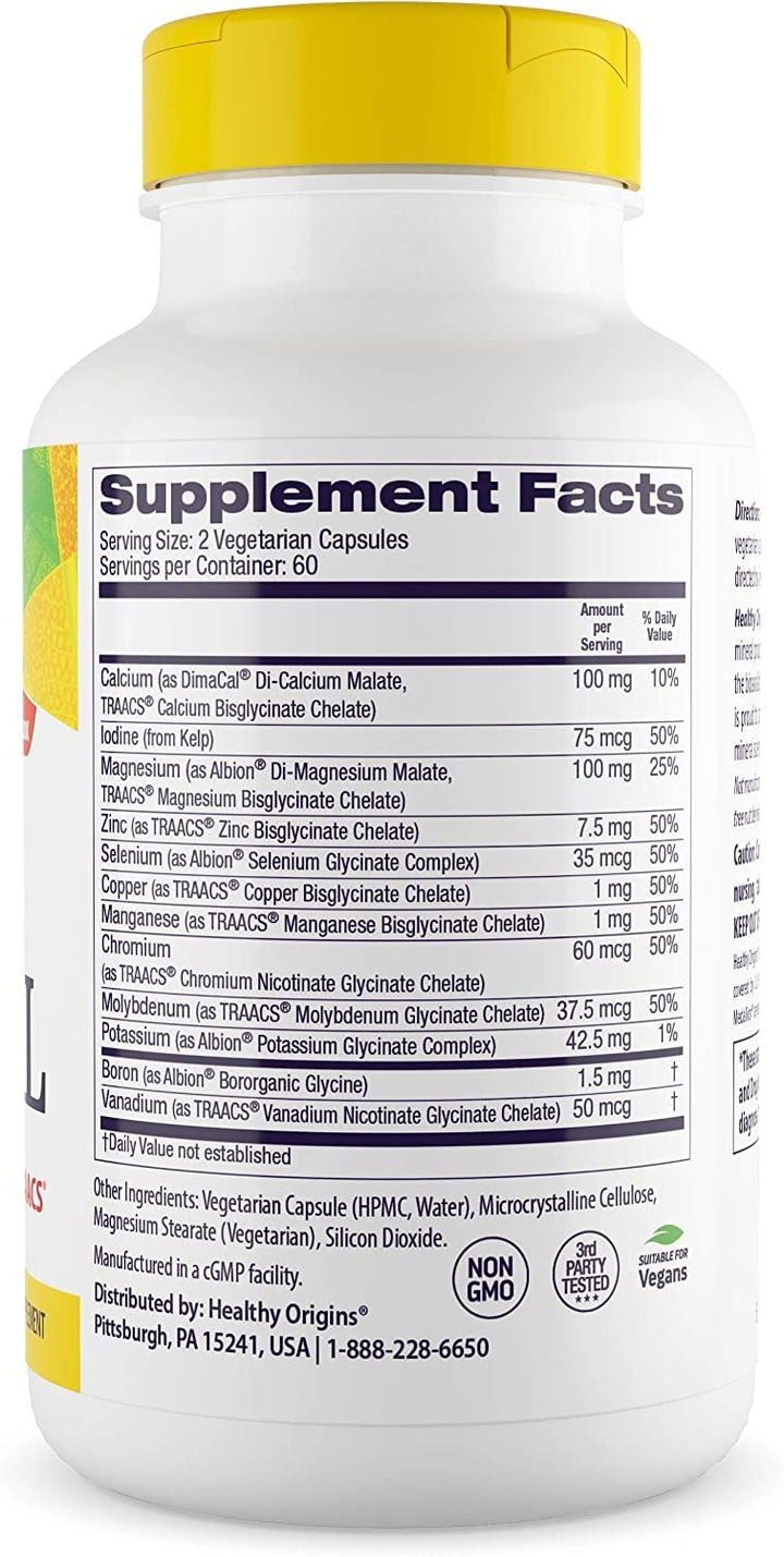 Healthy Origins Chelated Multi Mineral - Chelated Trace Minerals Supplement with Selenium, Iodine, Magnesium & More - Gluten-Free Supplement with Albion Minerals - 120 Veggie Capsules