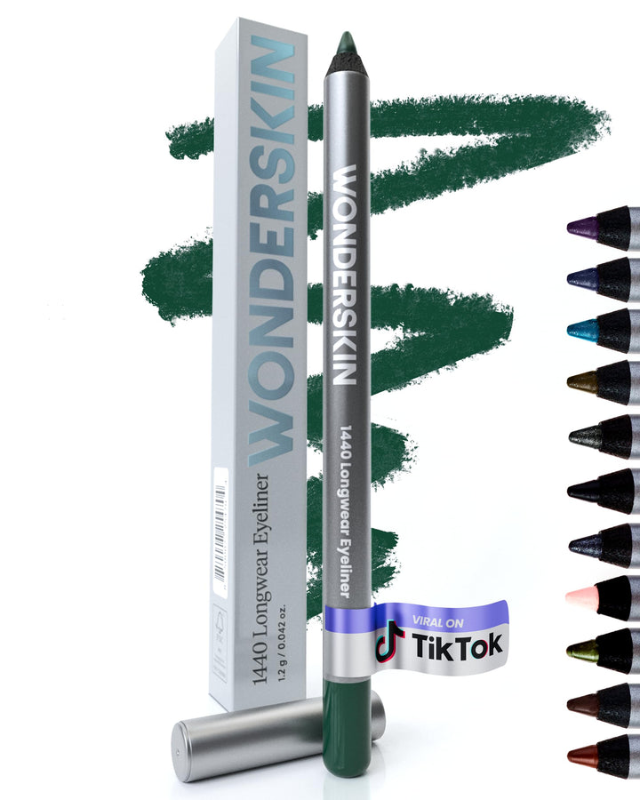 Wonderskin 1440 Longwear Green Waterproof Eyeliner Pencil - Sharpenable Eyeliner Pencil and Smudge Proof Green Eye Liner Pencils (Pine)