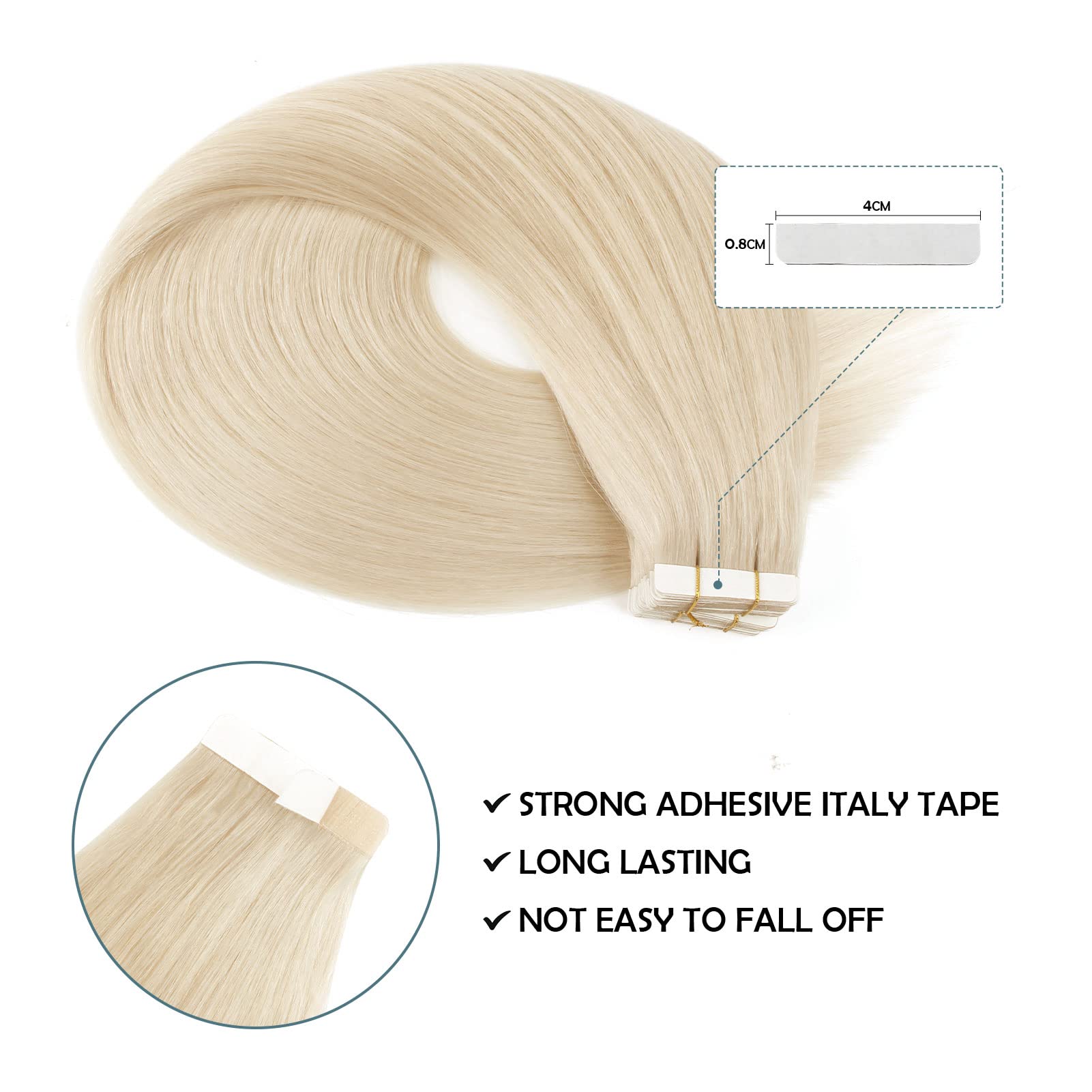 Sassina Platinum Ash Blonde PU Skin Weft Human Hair Extensions 8A Remy Brazilian Seamless, Invisible Tape in Hair Extensions 20Pcs 50g/set (60# 18) : 18 inch, Platinum Ash Blonde