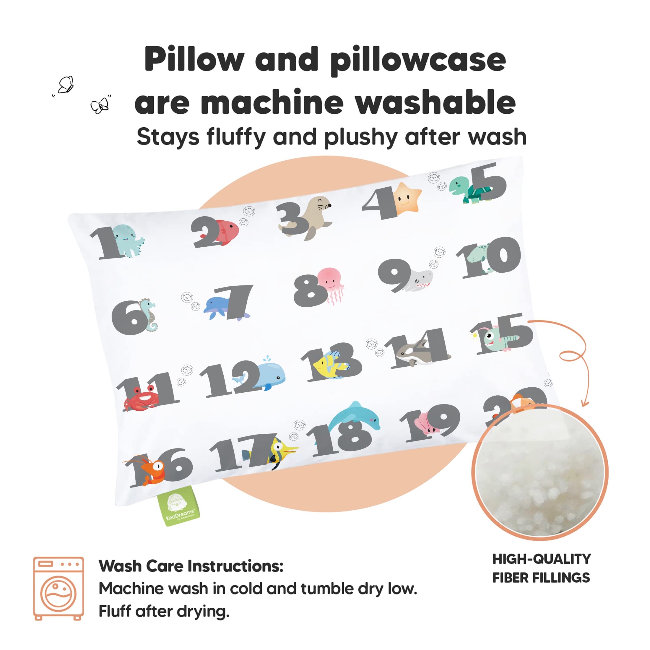 Toddler Pillow with Pillowcase - 13x18 My Little Dreamy Kids Travel Bed Pillows for Sleeping, Organic Cotton Small Pillowcase, Soft & Breathable, Machine Washable, Toddlers 2-5 Years Old (Kea123)