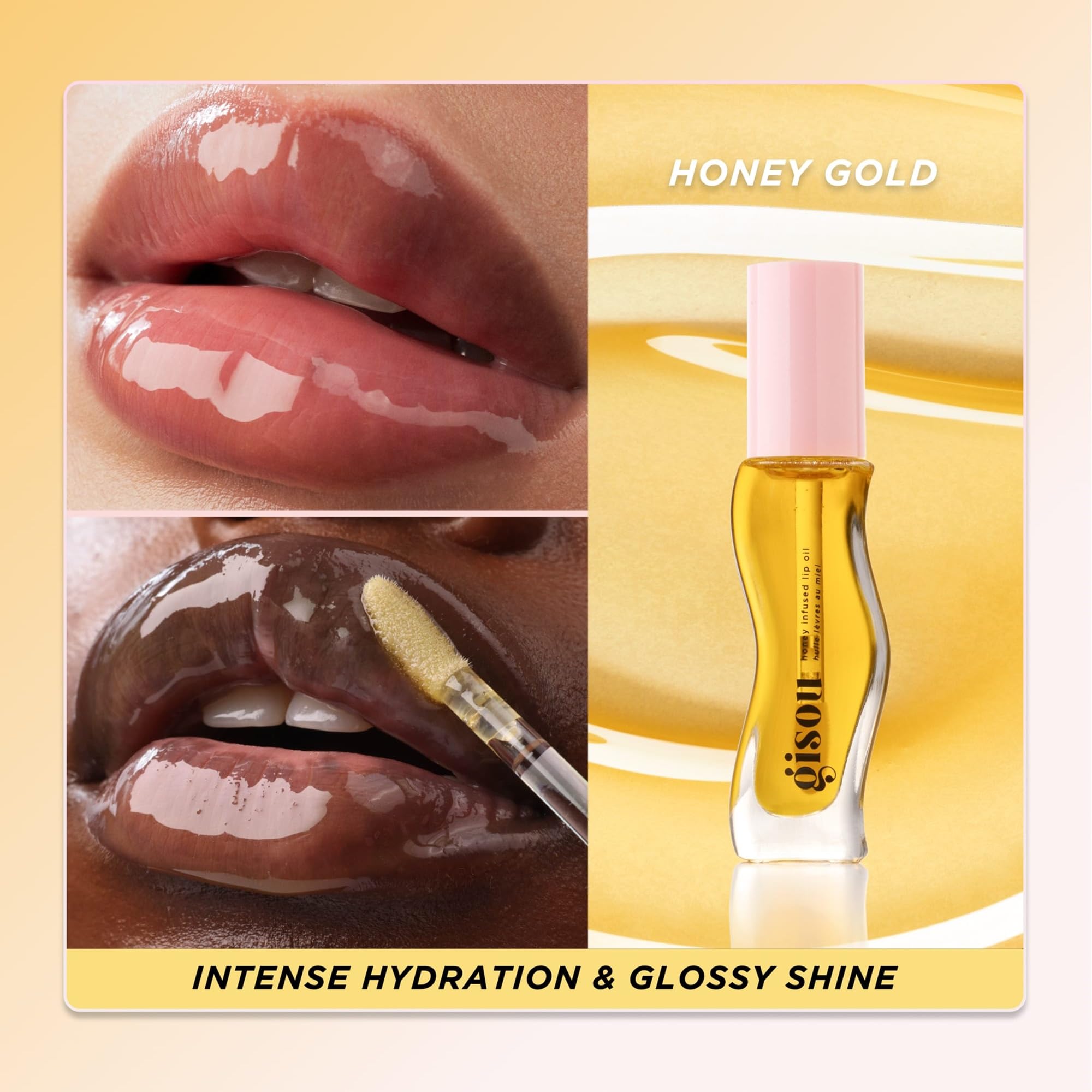 Gisou Honey Infused Hydrating Lip Oil, Nourishing Moisturizer for Dry Lips, High Shine, Smooth Finish, Clear Golden Glow, Fresh Honey Scent, 8ml