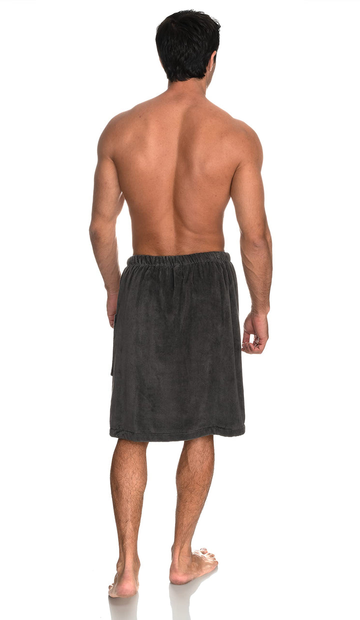 TowelSelections Mens Shower Wrap Adjustable Cotton Terry Velour Wrap Gym Body Cover Up Small/Medium Smoked Pearl