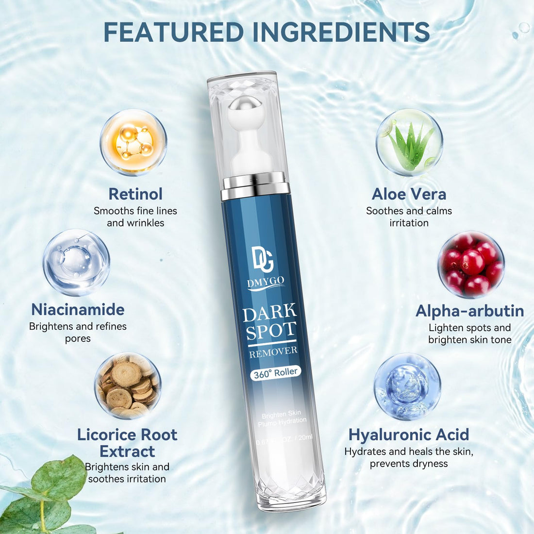 Dark Spot Remover for Face and Body, Dark Spot Corrector Serum, Melasma Treatment for face, Age Spot & Freckles Remover, Skin Care Serum for Uneven Skin Tone with 360° Roller Massage Ball, 0.67 fl. oz