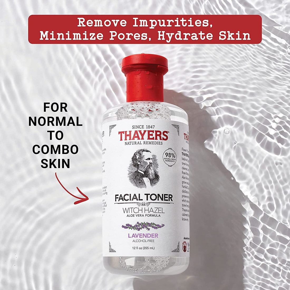 Thayers Alcohol-Free Witch Hazel with Organic Aloe Vera Formula Toner, Lavender 12 oz (Pack of 2)