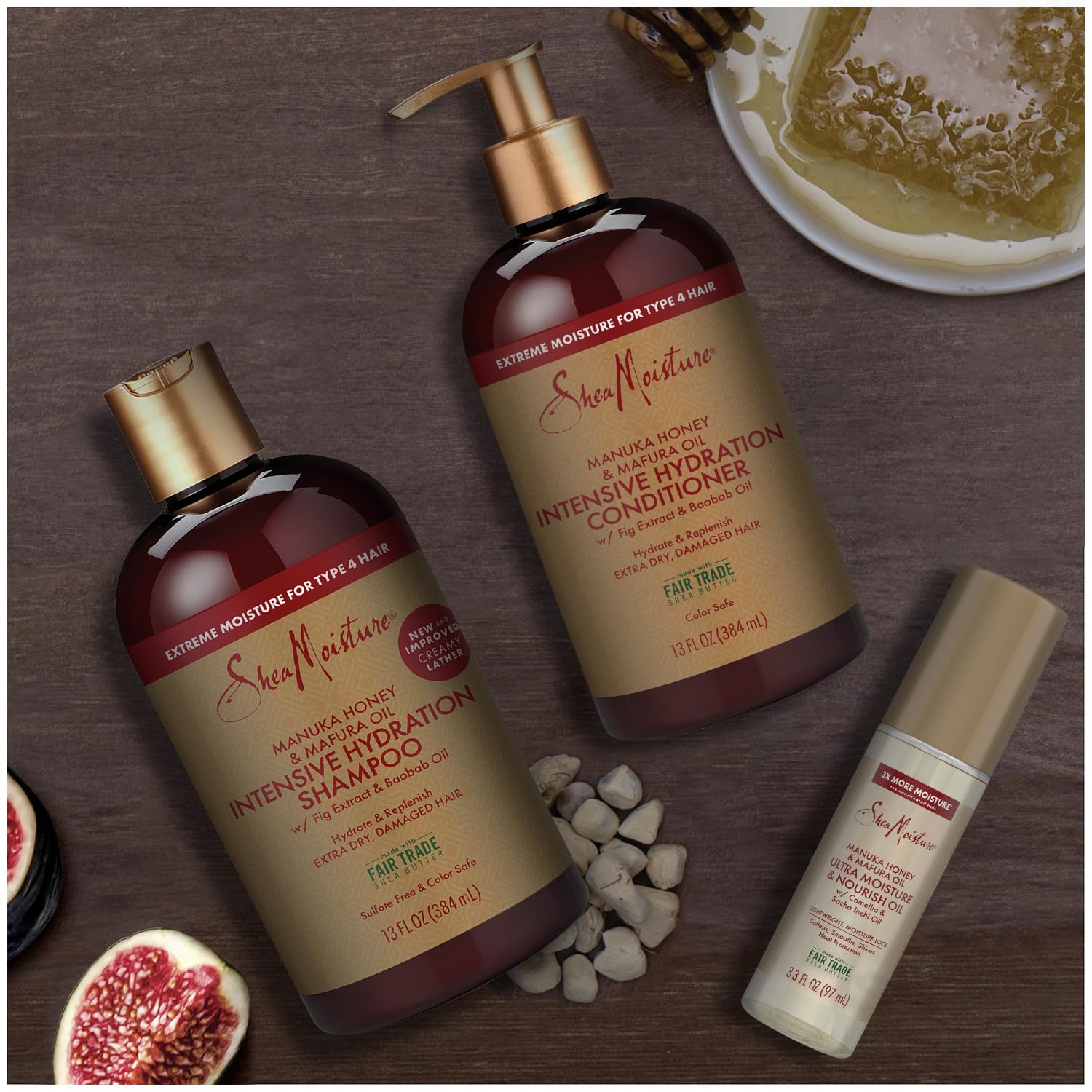Shea Moisture Shampoo & Conditioner Set + Ultra Moisture & Nourish Oil Gift Set –Manuka Honey & Mafura Oil Treatment for Dry, Damaged Hair (3 Piece Set)