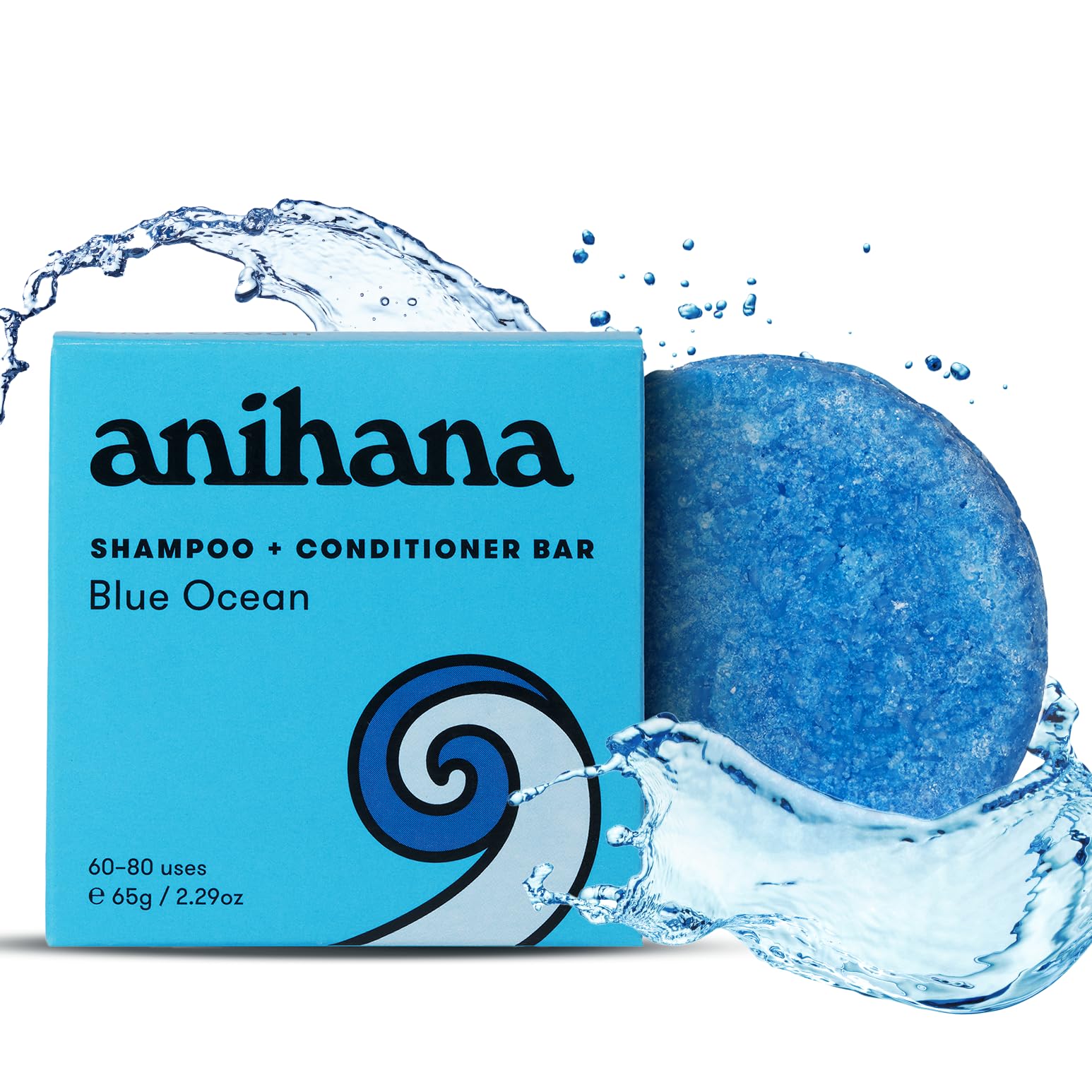 ANIHANA Shampoo and Conditioner Bar for Regular Normal Hair, Clean, Purifying, Natural, Healthy Look and Shine, Paraben Free, Blue Ocean, 2.29 oz