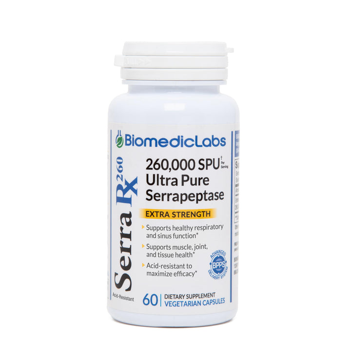 Serra-RX 260,000 SU Serrapeptase - Acid-Resistant Proteolytic Systemic Enzyme, Non-GMO, Gluten Free, Vegan, Supports Sinus, Immune & Lung Health, 60 Veg Capsules