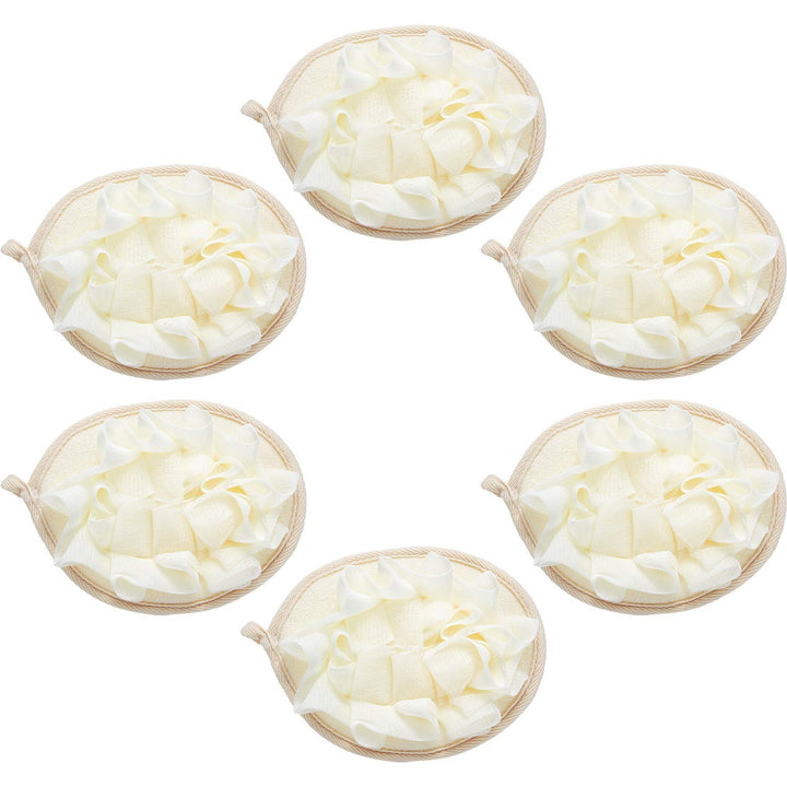 6 Pieces Bath Shower Pouf Sponge Mesh Pouf Shower Ball Exfoliating Body Loofah Shower Scrubber Ball Shower Glove with Flower Bath Ball (Beige)