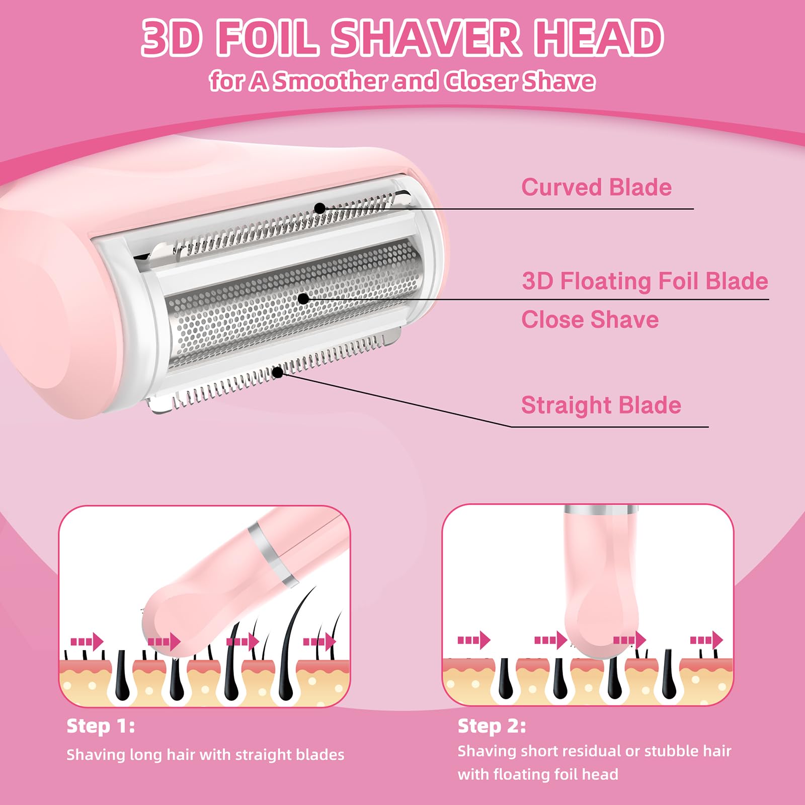 WUFAYHD Electric Razors Shaver for Women, 3 in 1 Bikini Trimmer for Women, IPX7 Waterproof Pubic Hair Trimmer Women Wet & Dry Use, Rechargeable Hair Removal Kit for Face Body Leg Bikini Underarm Arm
