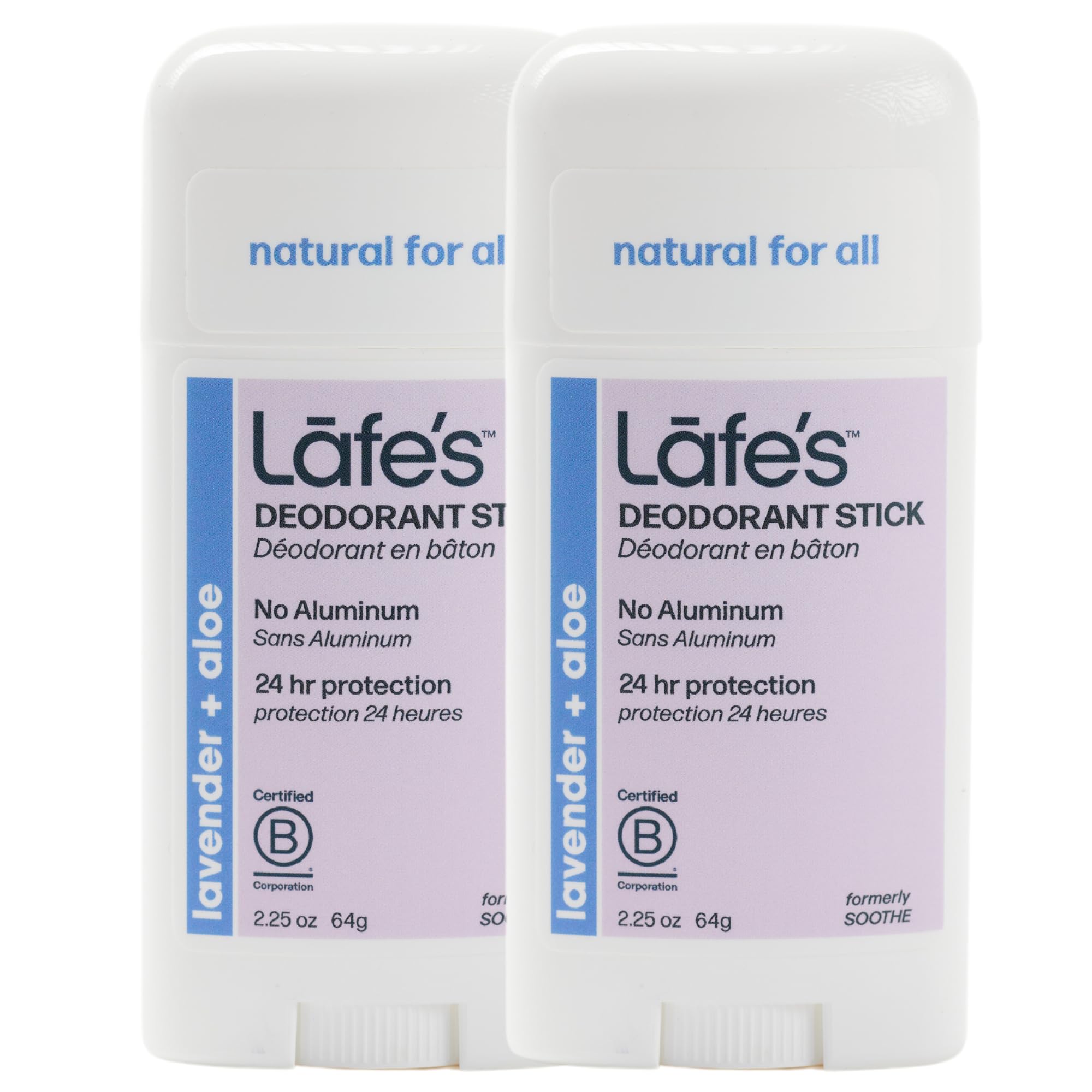 Lafe's Soothe Natural Deodorant Twist-Stick (Pack of 2) with Grapefruit Seed Extract, Witch Hazel Extract, Coriander Extract, Aloe Vera and Allantoin, 2.25 oz