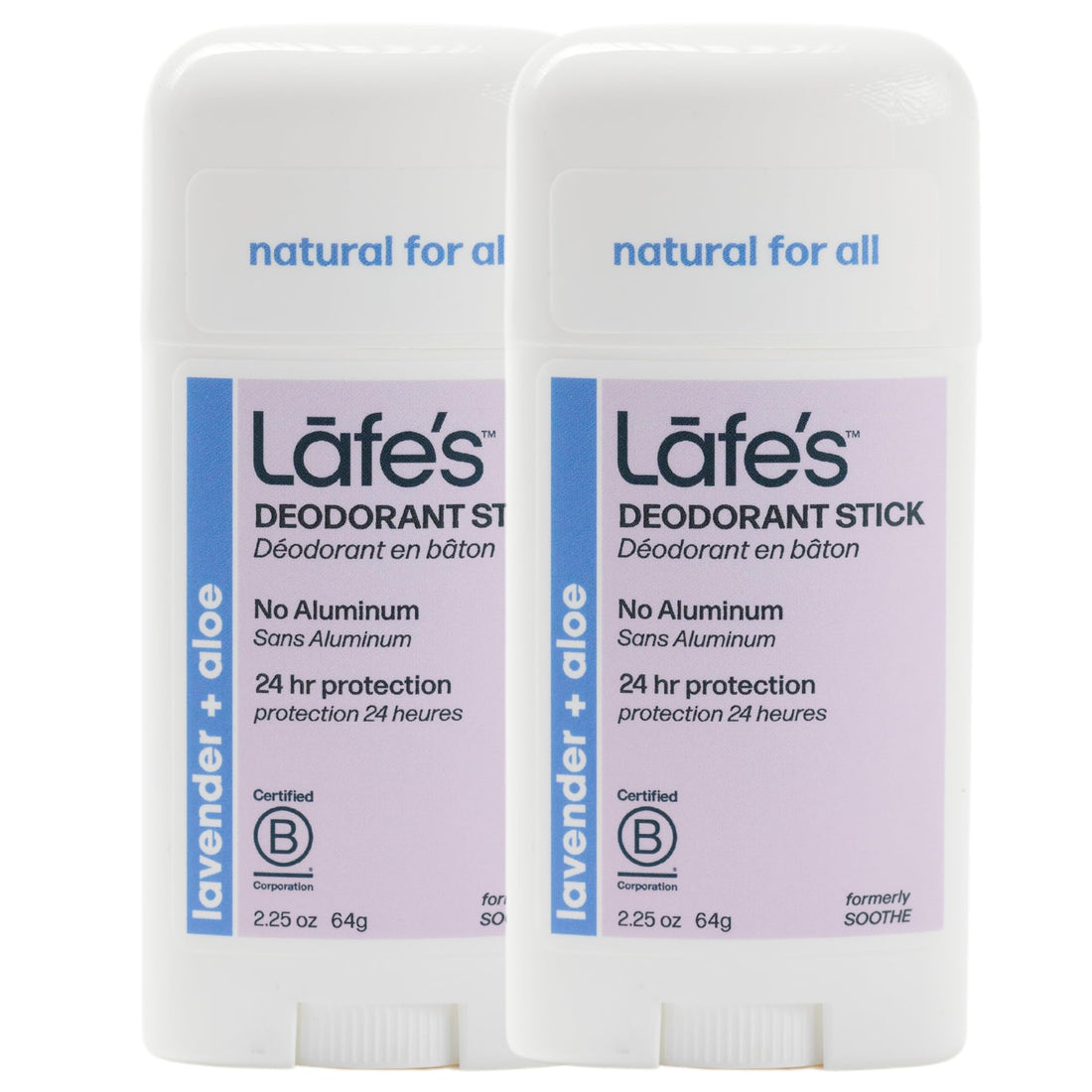 Lafe's Soothe Natural Deodorant Twist-Stick (Pack of 2) with Grapefruit Seed Extract, Witch Hazel Extract, Coriander Extract, Aloe Vera and Allantoin, 2.25 oz