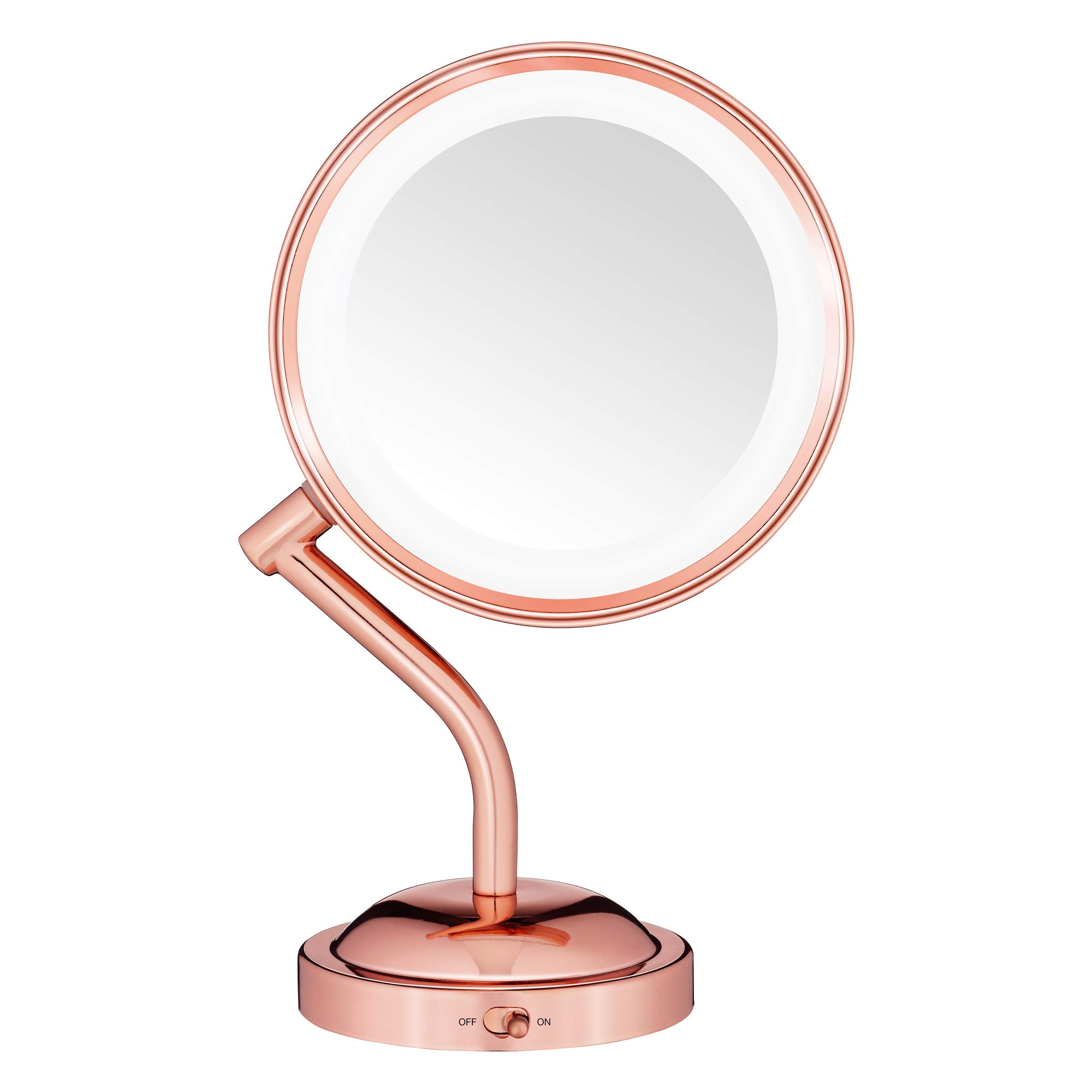 Conair Double-Sided Battery Operated Lighted Makeup Mirror - Lighted Vanity Makeup Mirror with LED Lights; 1x / 5x Magnification; Rose Gold Finish