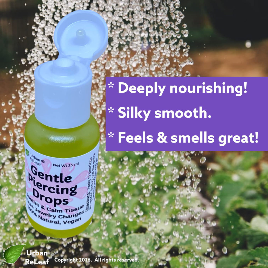 Urban ReLeaf Gentle Piercing Drops ! Soothe & Calm Tissue, Ease Jewelry Changes, 100% Natural, Vegan. Perfect for Sensitive Skin. Effective Aftercare Oil for Ear & Body Piercings!