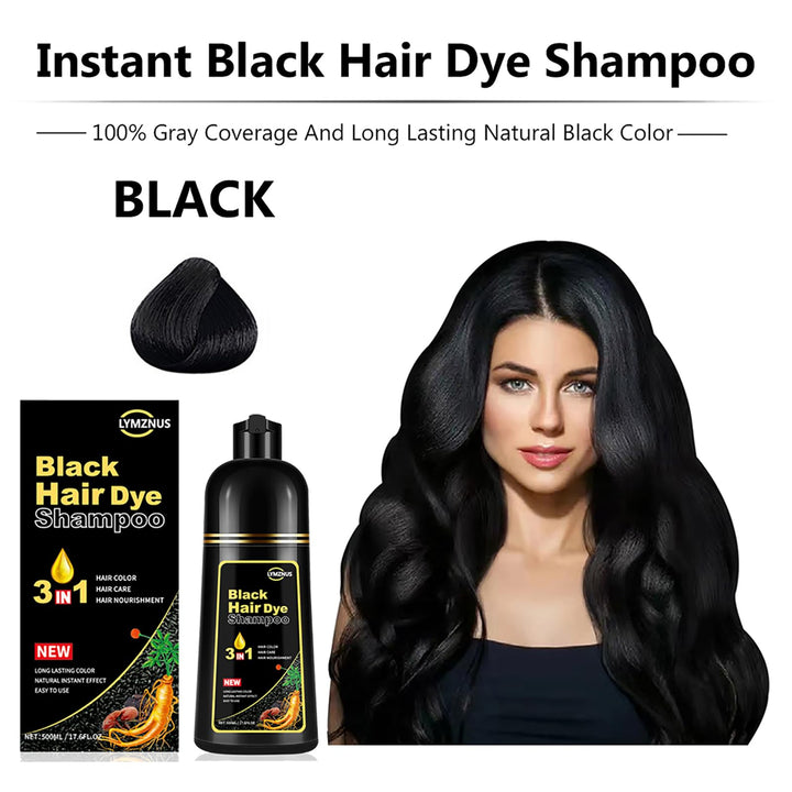 lymznus Herbal Black Hair Dye 3 in 1 - Black Hair Dye Shampoo for Gray Hair, Instant Black Hair Shampoo for Women & Men, 100% Grey Coverage, Black Hair Color Shampoo 500ML