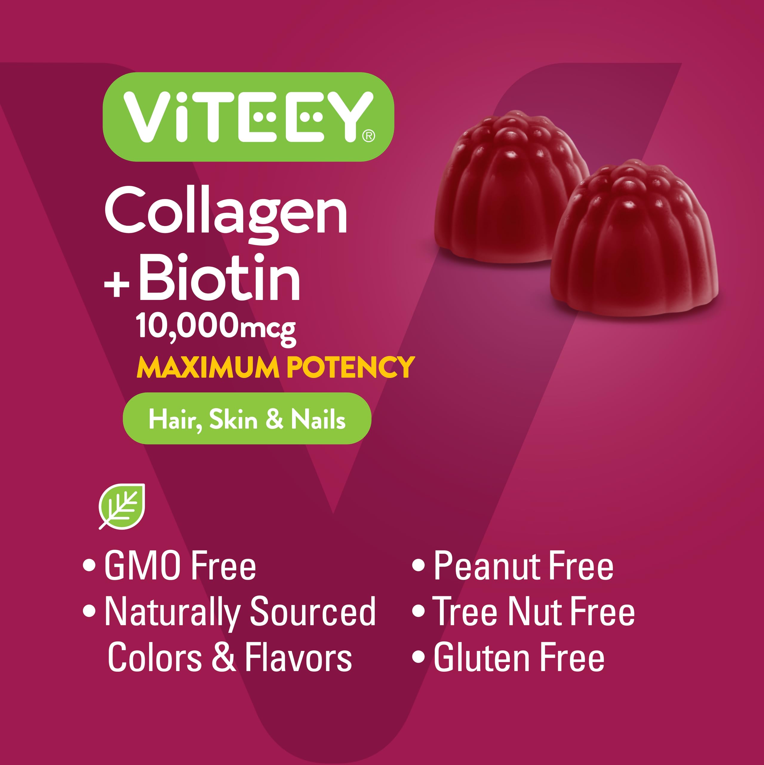 Collagen and Biotin Gummies for Hair Skin and Nails - Hair Growth Vitamins, Nail Growth, Skin Vitamins - Biotin and Collagen Gummies for Women, Men, & Teens - Tasty Chewable Raspberry Flavored Gummy