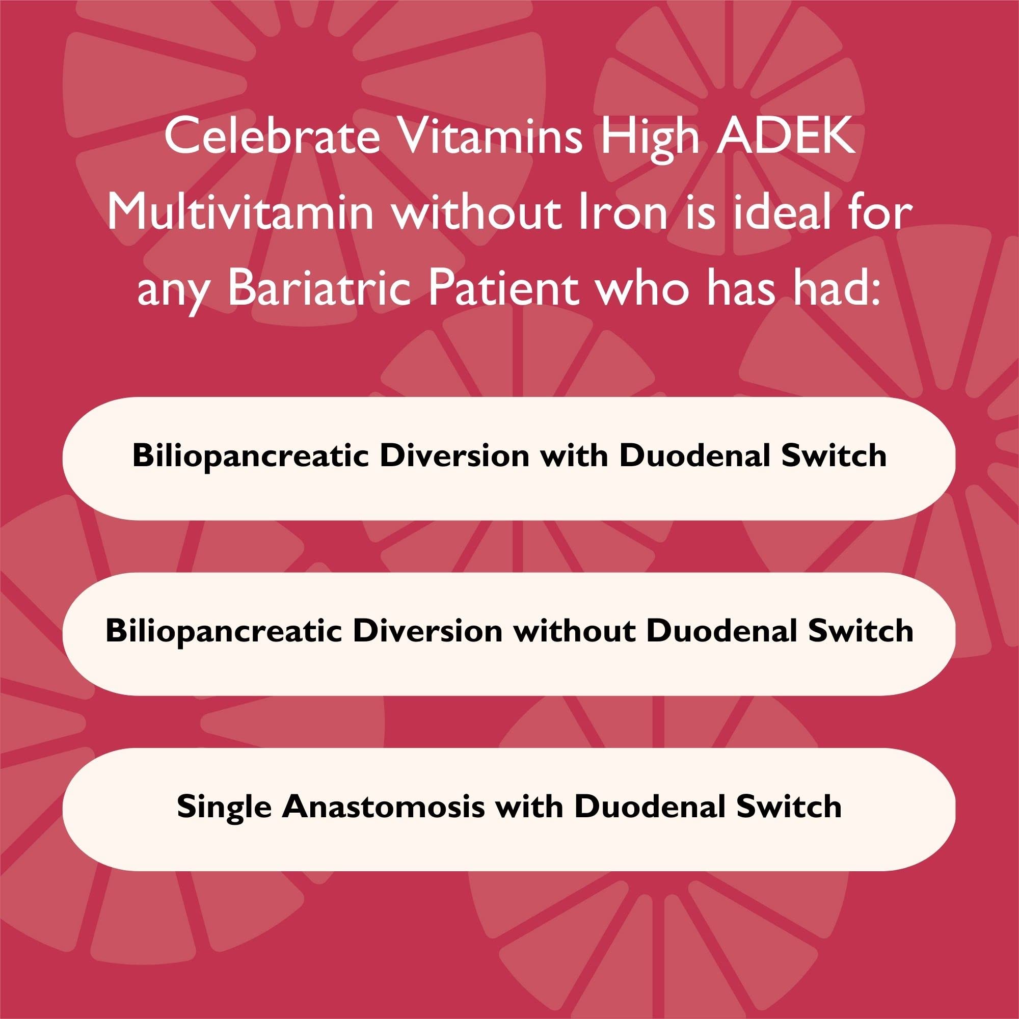 Celebrate Vitamins Multi ADEK Chewables, Iron Free - Daily Bariatric Multivitamin, High Level of Vitamins A, D, E, K & B12 for Duodenal Switch Surgery Patients - Berry Sorbert (60 Tablets)