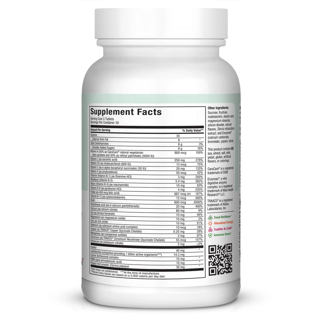 Maxi Health Chewable Multivitamin for Kids, Teens and Adults - Cherry Chewable Vitamins for Adults & Children - Kosher Kids Multivitamin + Iron (90 Tablets)