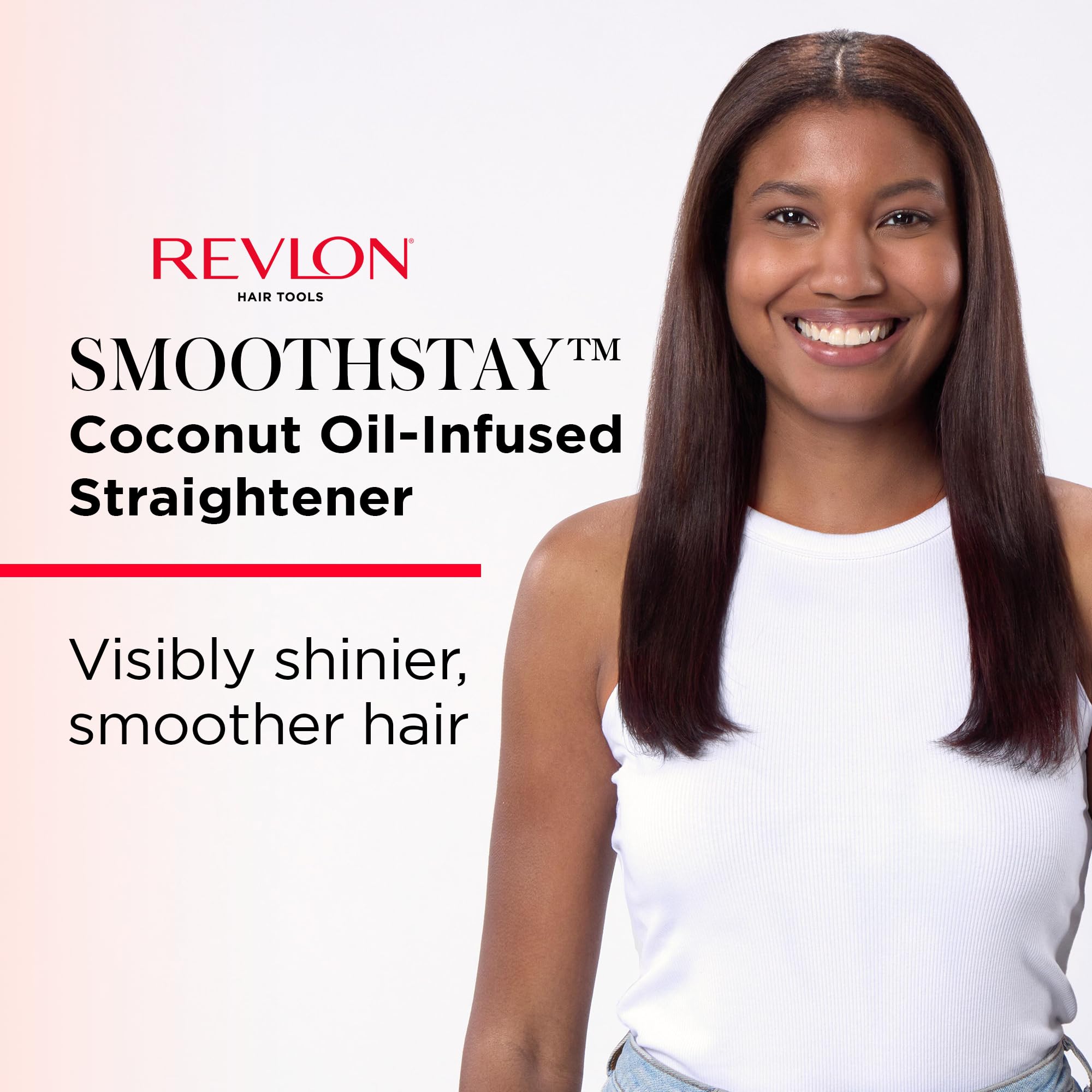 REVLON SmoothStay Coconut Oil Infused Hair Straightener - Flat Iron Hair Straightener for Sleek Straight Hairstyles, Enhanced Shine and Moisture (1 in)