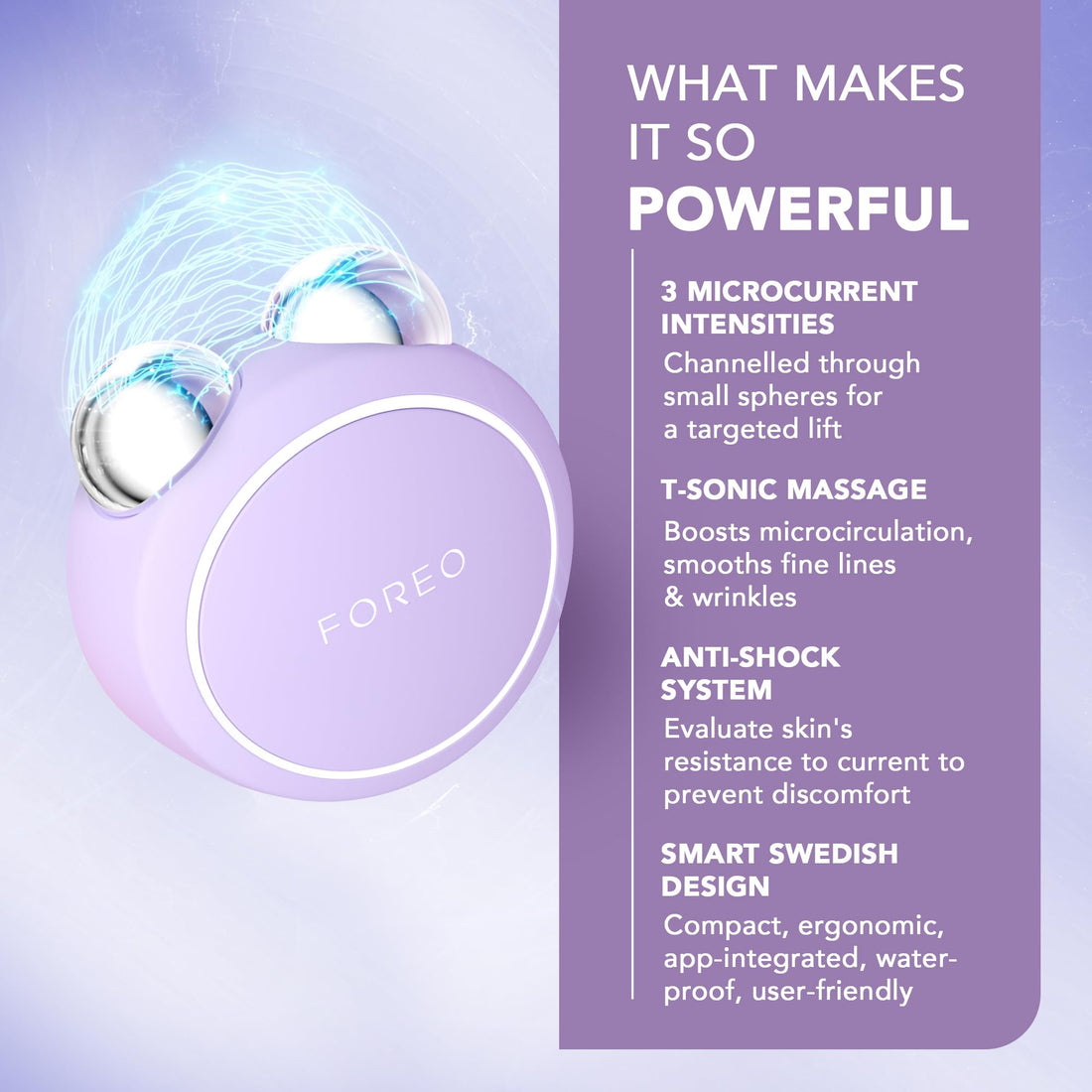 FOREO BEAR mini App-connected Microcurrent Facial Toning Device with 3 Intensities, Lavander