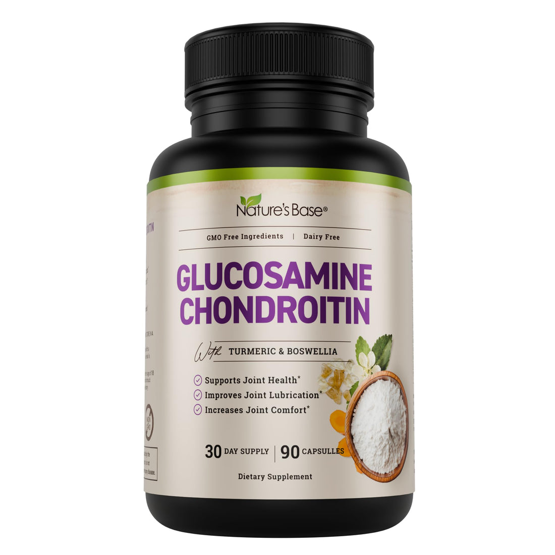 NATURE'S BASE Glucosamine Chondroitin MSM Collagen - Joint Support Supplement for Mobility, Flexibility, & Comfort - with Turmeric, Boswellia - for Men & Women - 90 Capsules
