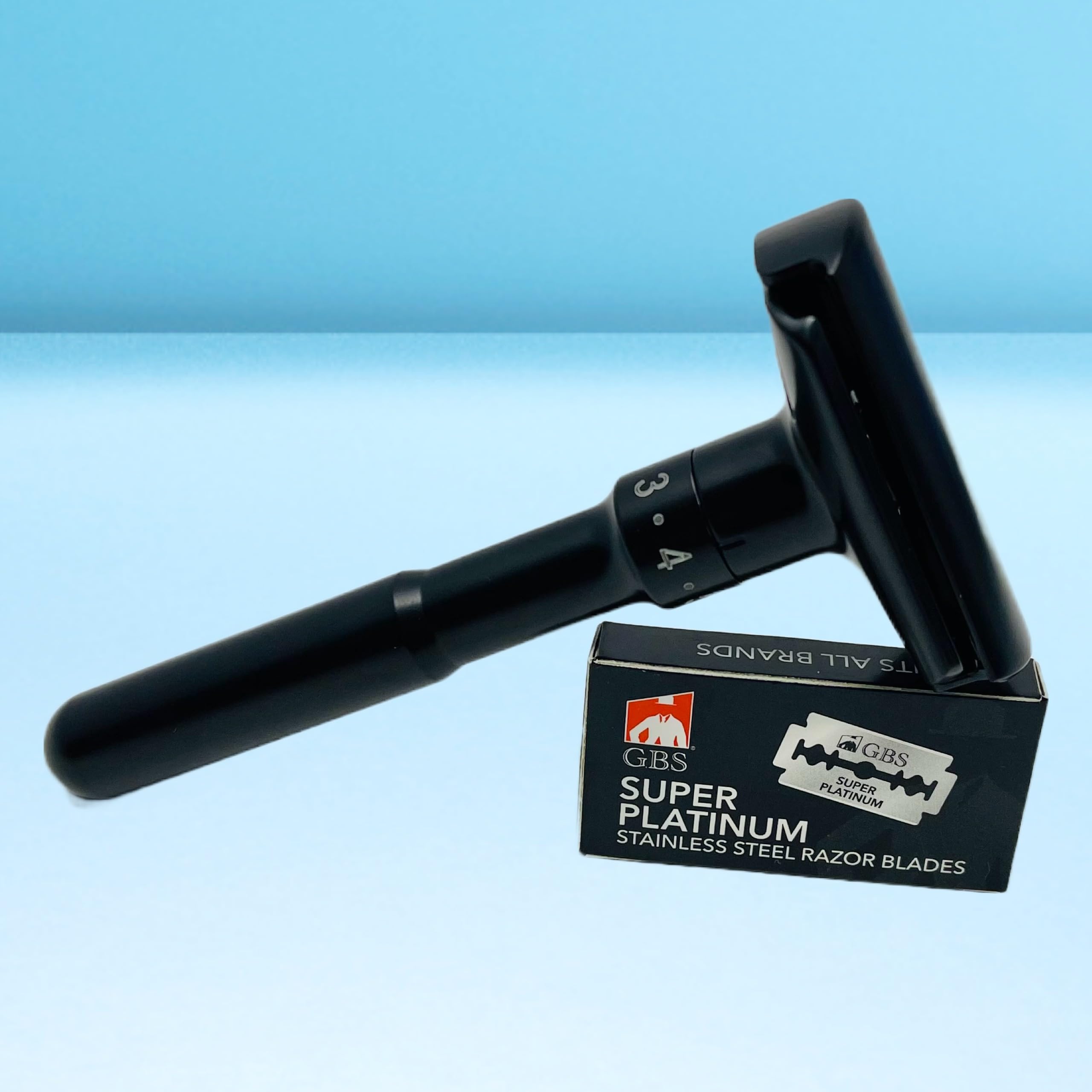 G.B.S Gbs Men'S Grooming Set - Black Matte Double Edge Razor W/Travel Case + Safety Blades, Pure Bristle S