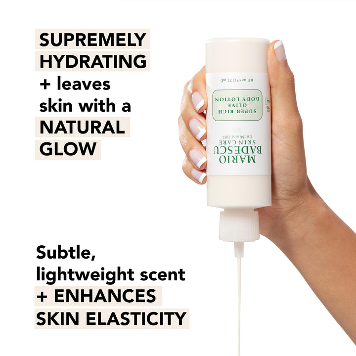 Mario Badescu Super Rich Olive Body Lotion for Dry Skin, Non-Greasy and Creamy Moisturizer Infused with Olive Oil, Ideal for All Skin Types, 6 Fl Oz