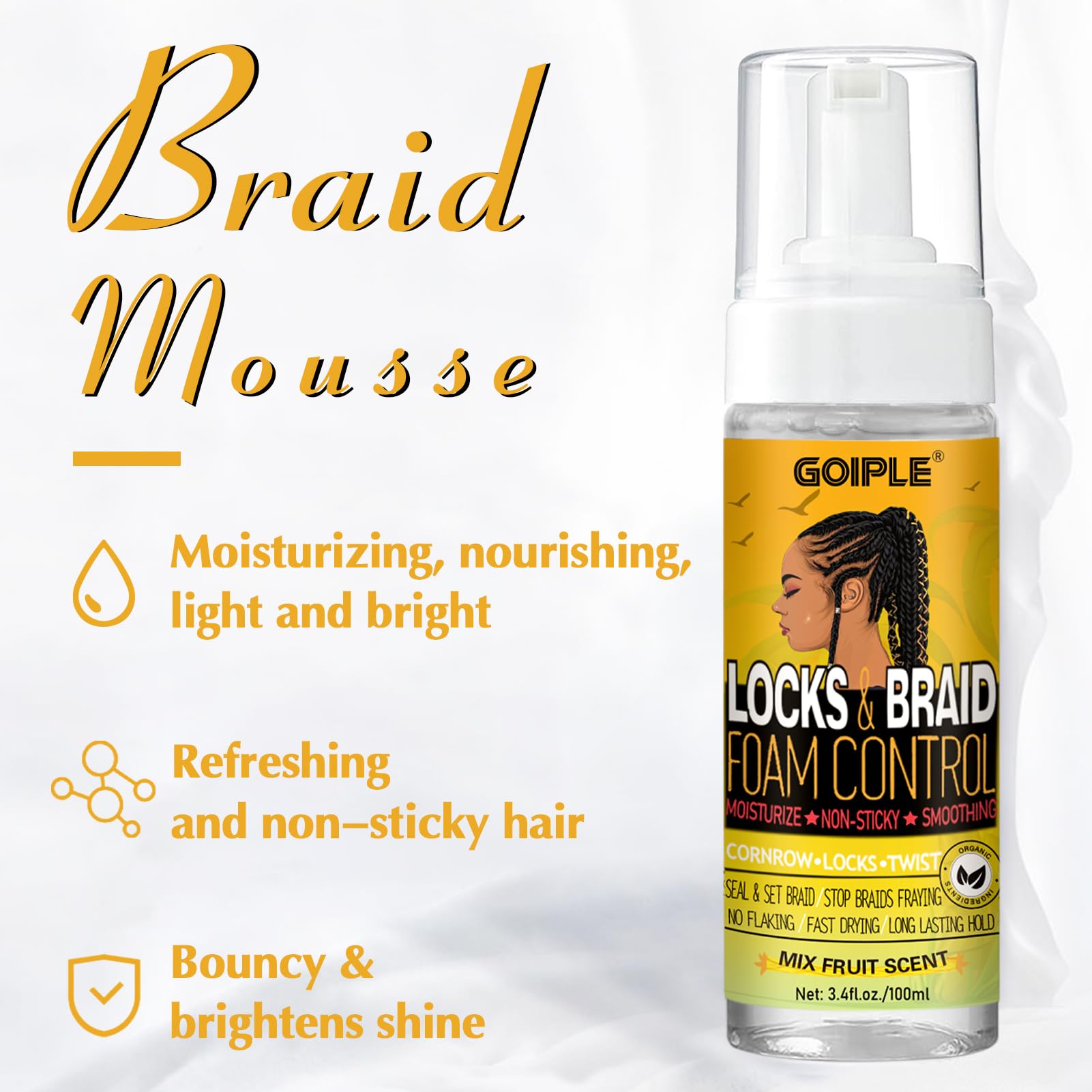 Braid Rinse-Free No Water Shampoo for Locs, Twists, Weaves - Dreadlock Shampoo to Remove BuildUp, Odor, Itch & Flakes, No Residue, Chemical-Free