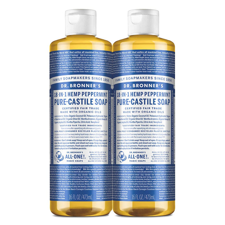 Dr. Bronner's Pure-Castile Liquid Soap Shower and Travel Pack - Peppermint 16oz. (2 Pack)