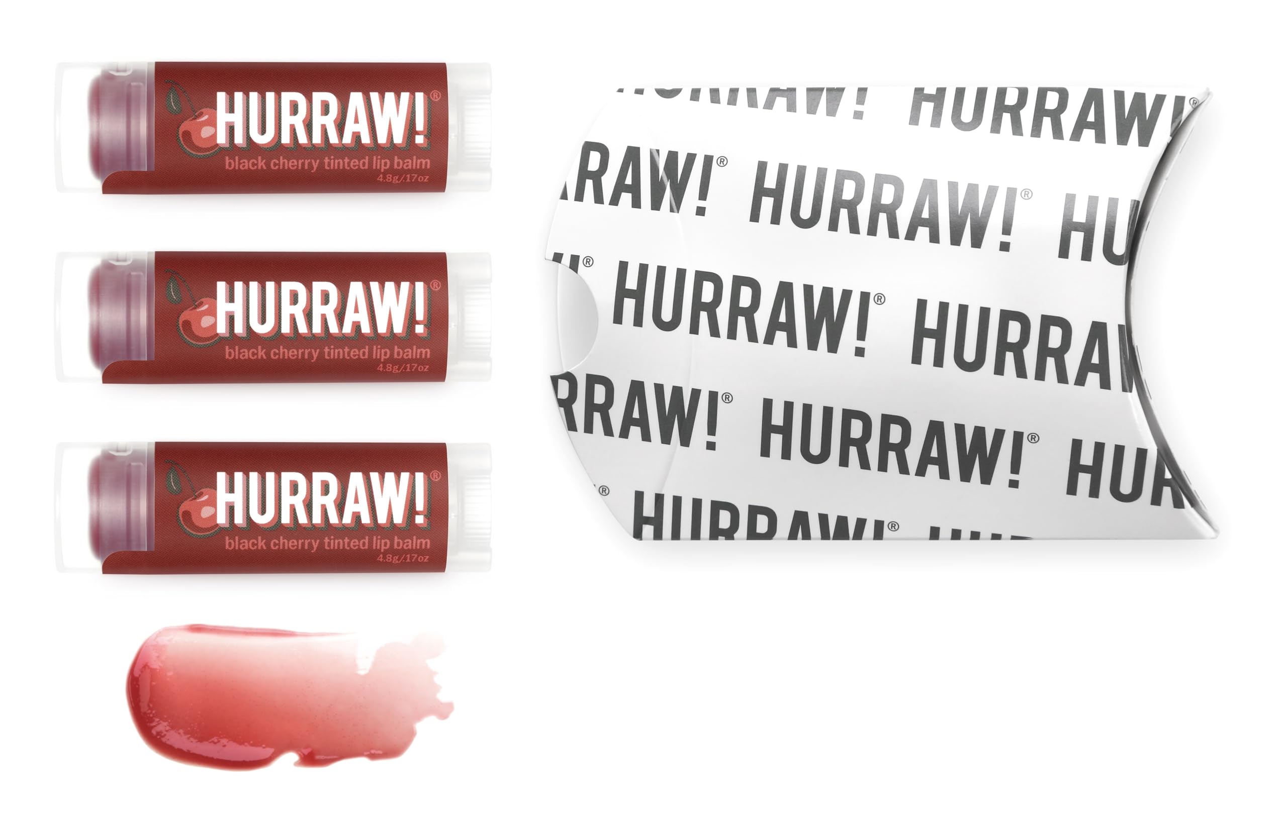 3-Pack Hurraw! All Natural Lip Balm Black Cherry Tinted