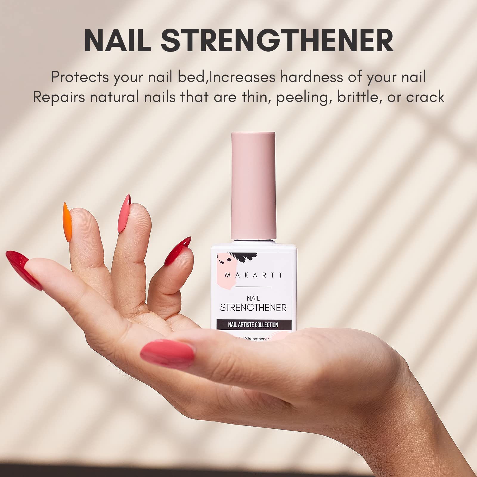 Makartt Gel Nail Strengthener Reinforce Polish, Nail Strengthening Repair Polish for Treating Weak, Damaged Nails, Clear Soak Off Gel Lacquer Long Lasting Professional DIY Nail Art, P-44