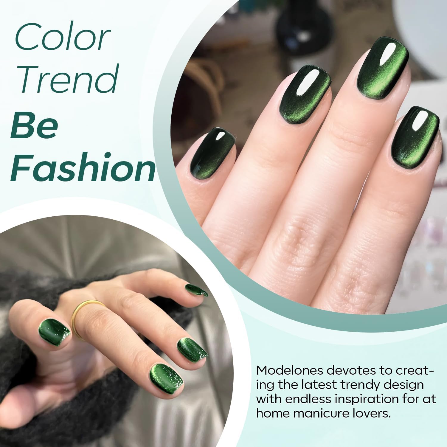 modelones Cat Eye Gel Nail Polish,15 ML Green Gel Nail Polish Sparkle Reflective Shimmer Glitter Green Polish 9D with Magnet Soak Off LED Spring Nail Art DIY Salon