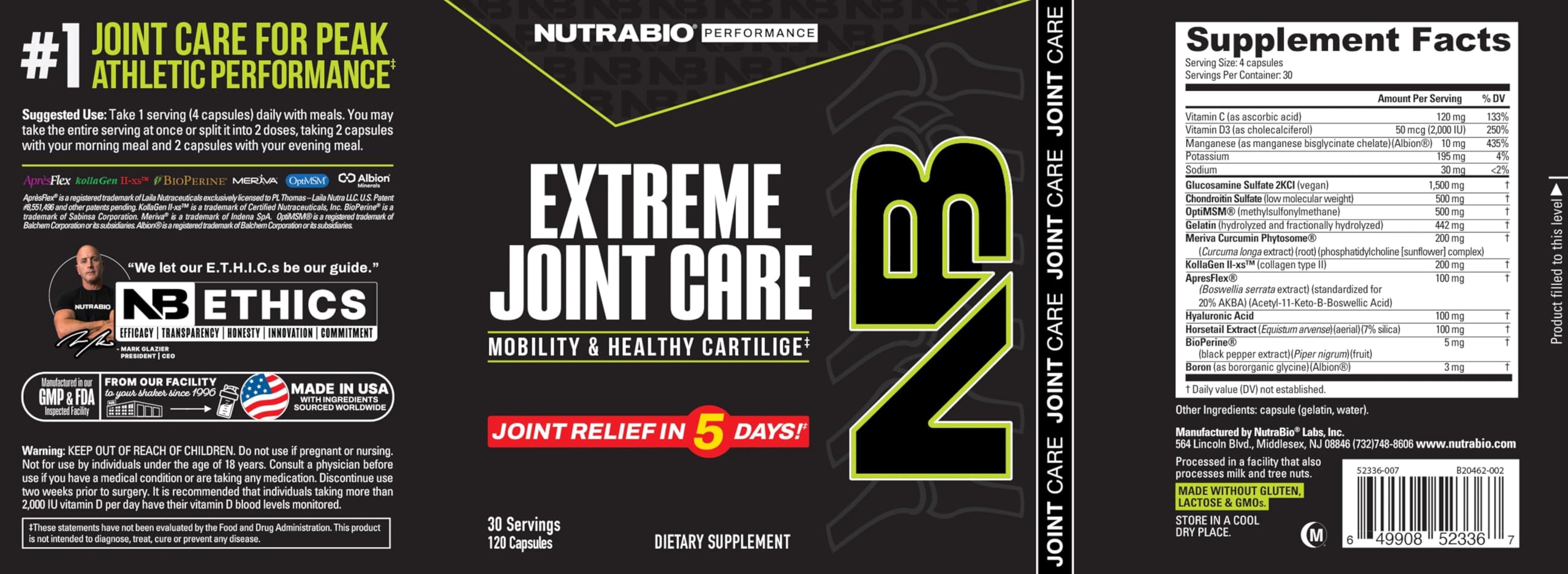 NutraBio Extreme Joint Care - Joint Support Supplement for Joint Relief, Pain-Free Movement - Supports Healthy Joints, Mobility, and Cartilage- Full Joint and Musculoskeletal Support - 120 Capsules