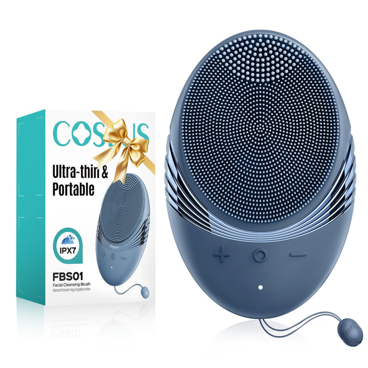 COSLUS Silicone Face Scrubber for Men: 5 Cleansing Modes Facial Cleansing Brush for Beard Care, Sensitive Skin - Deep Cleansing & Gentle Exfoliating, Waterproof Portable for Shower & Travel, Navyblue