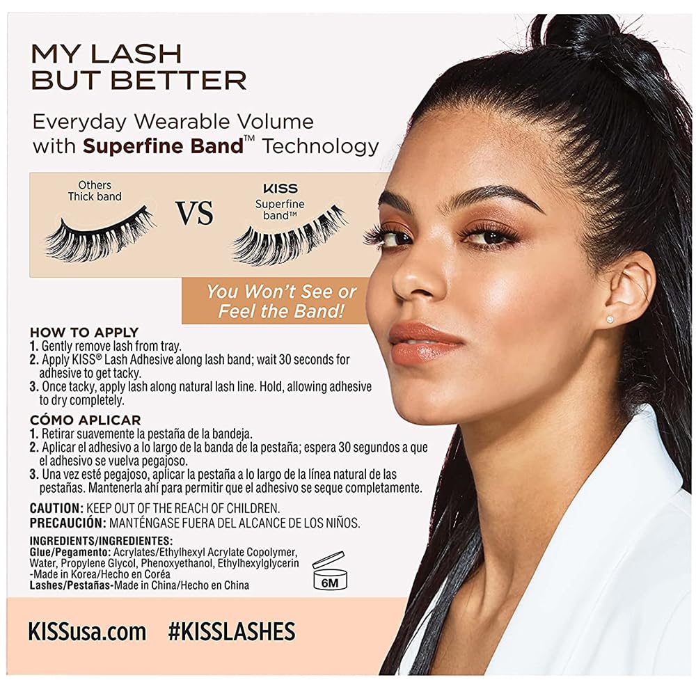 KISS MLBB My Lash But Better False Eyelashes, Everyday Wearable Volume with Superfine Band Technology, Easy To Apply, Reusable, Cruelty-Free, Strip Lashes, Blessed, 1 Pair Fake Eyelashes
