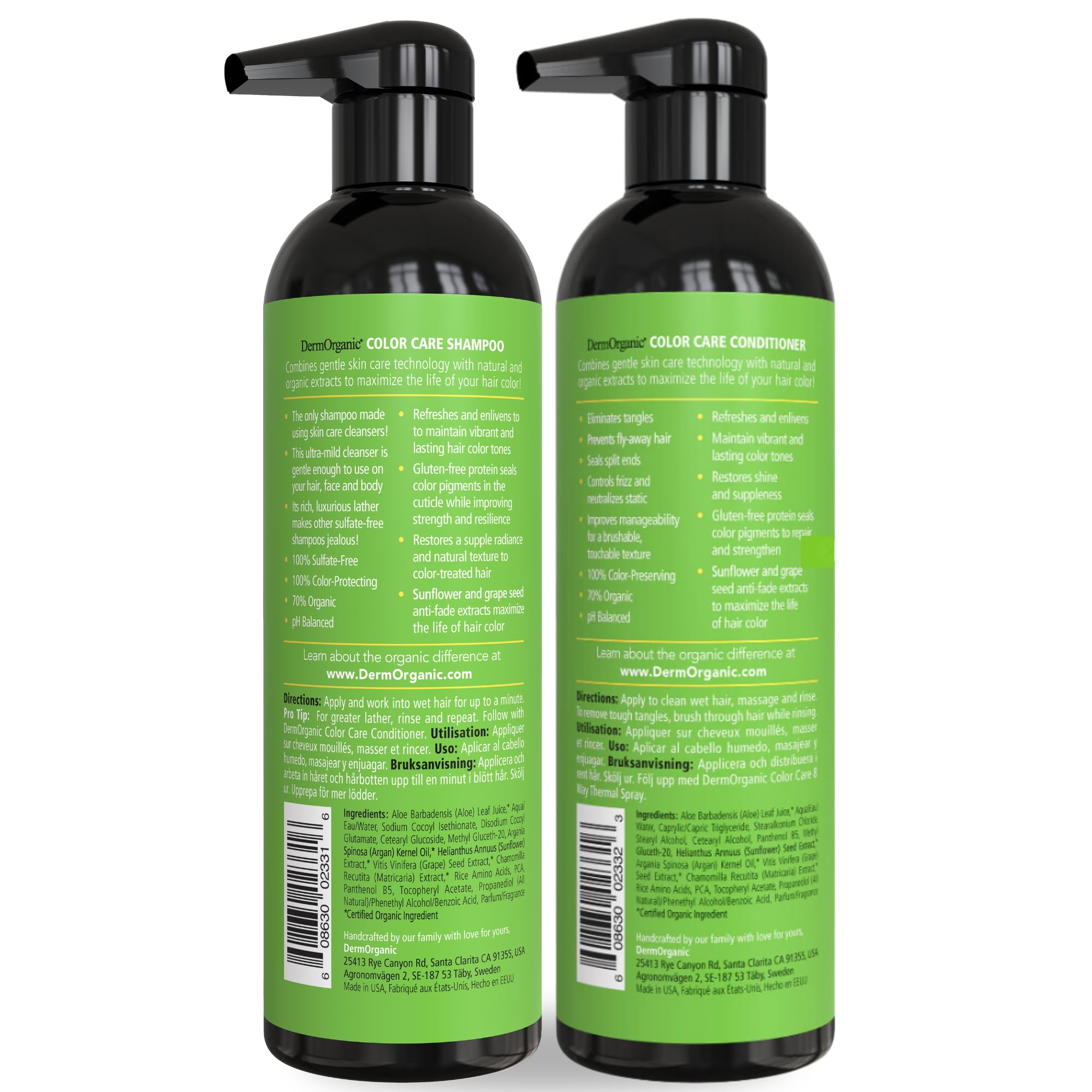 DermOrganic Color Care with Sunflower Anti-Fade Extract - Sulfate-Free SHAMPOO and CONDITIONER 17 fl.oz