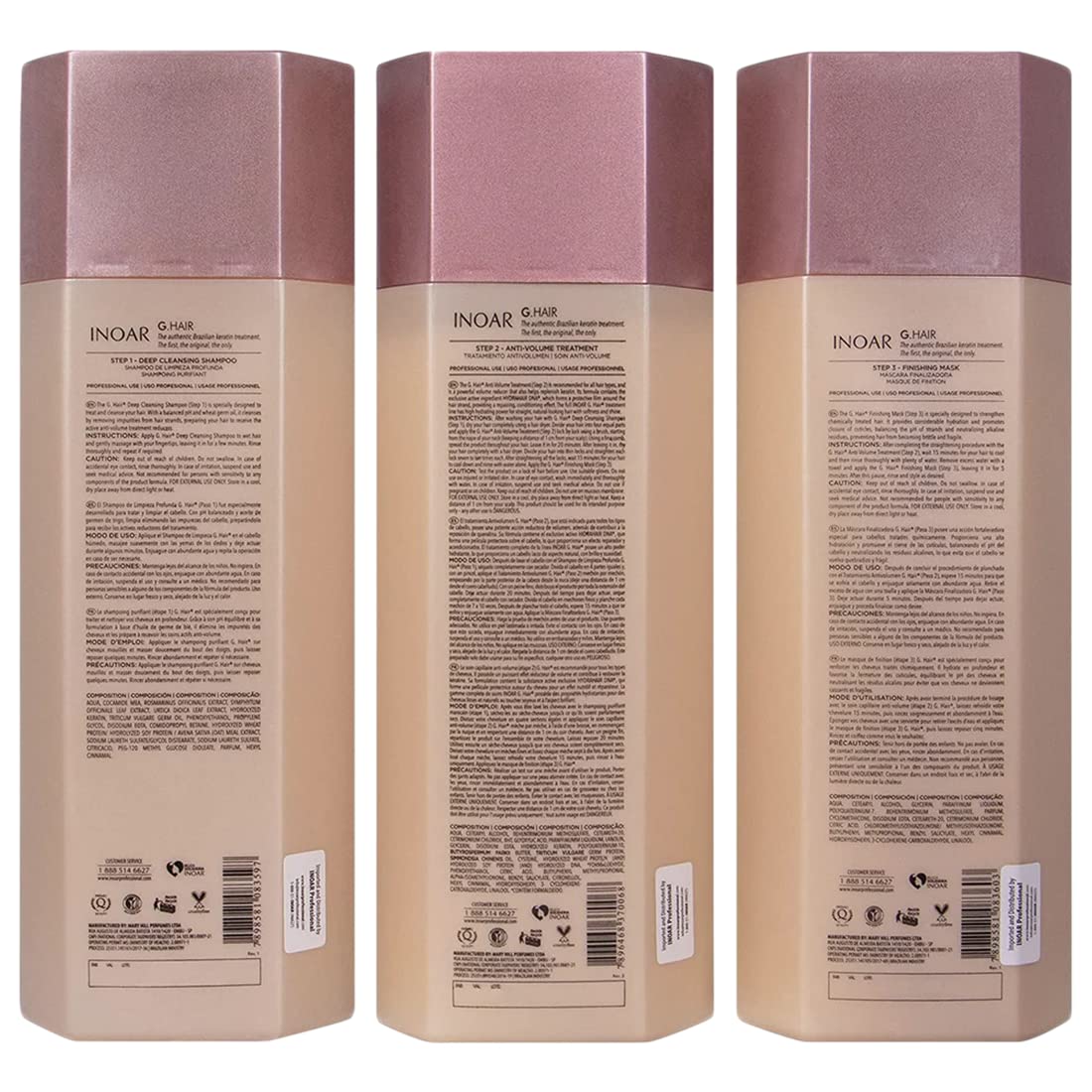 INOAR – G.Hair Keratin Smoothing System Kit, Deep Cleaning Shampoo, Anti Volume Treatment, Finishing Mask,Vegan Haircare for Men & Women (33.8 oz. Each)