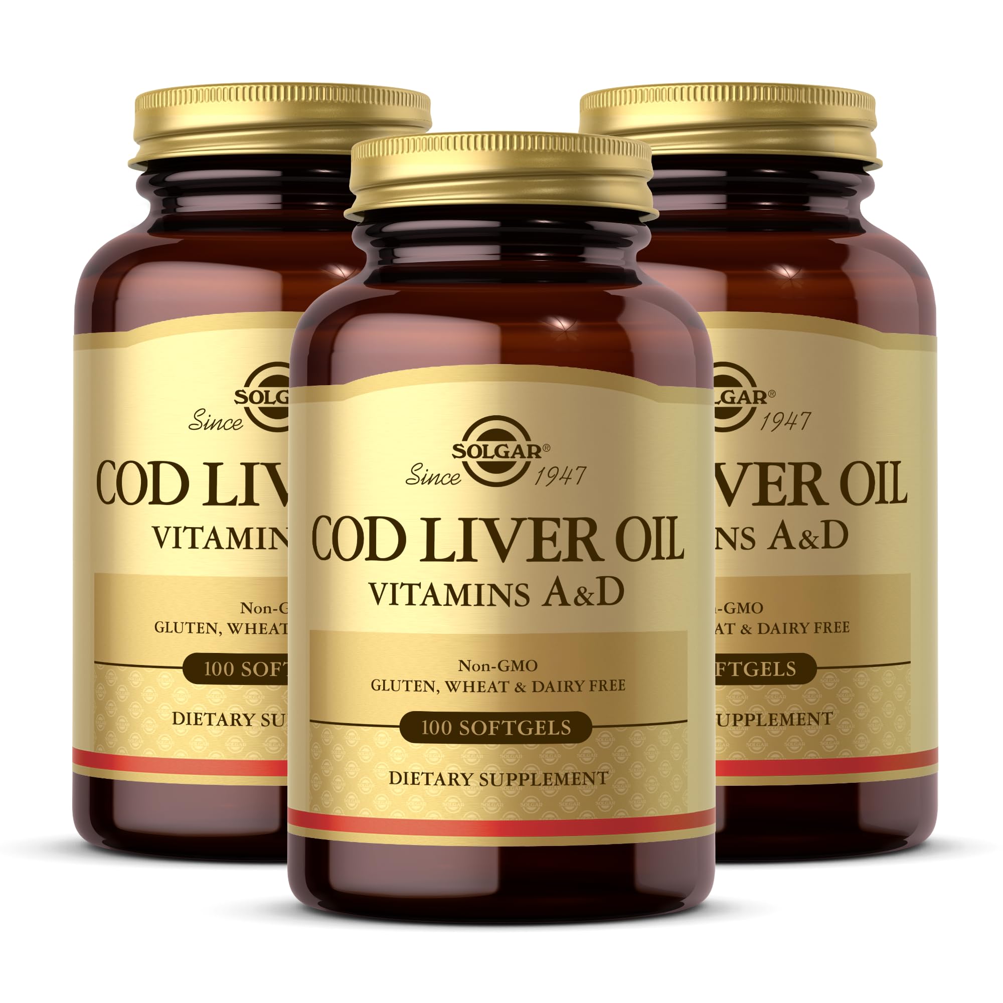 Solgar Cod Liver Oil - 100 Softgels, Pack of 3 - Provides Vitamins A & D - Non-GMO, Gluten Free - 300 Total Servings