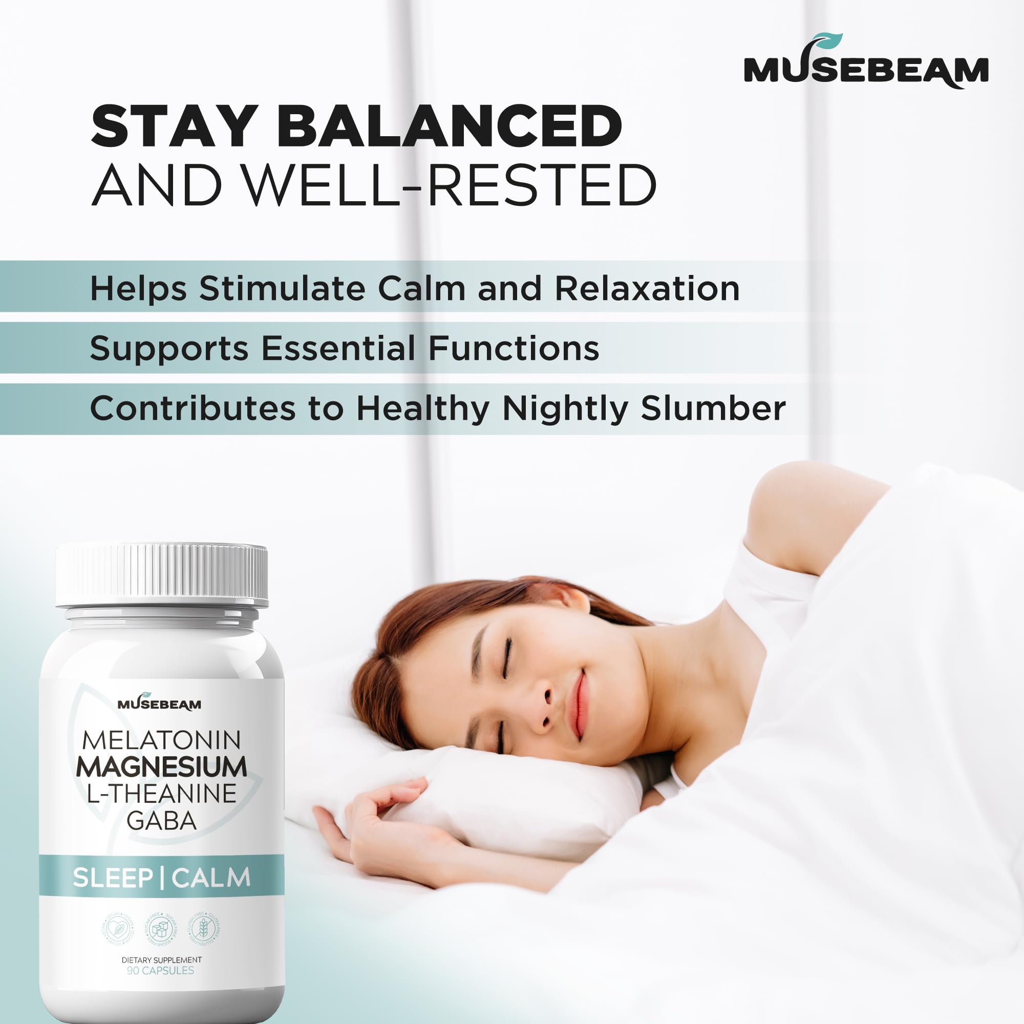 Magnesium Glycinate 275mg Melatonin 5mg L-Theanine 200mg GABA 100mg Capsules - Full Rest Nighttime Bedtime Support Supplement for Men Women - Vegan Sugar-Free Gluten-Free